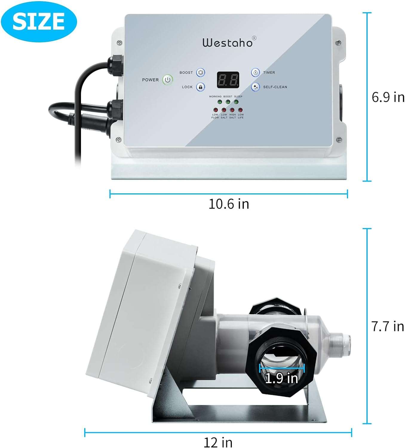 Saltwater Pool System, Westaho Salt Chlorine Generator with USA Titanium Cell, Designed for Above Ground Pools Up to 15,000 Gallons, Keeps Pool Water Clear with Less Maintenance - 5