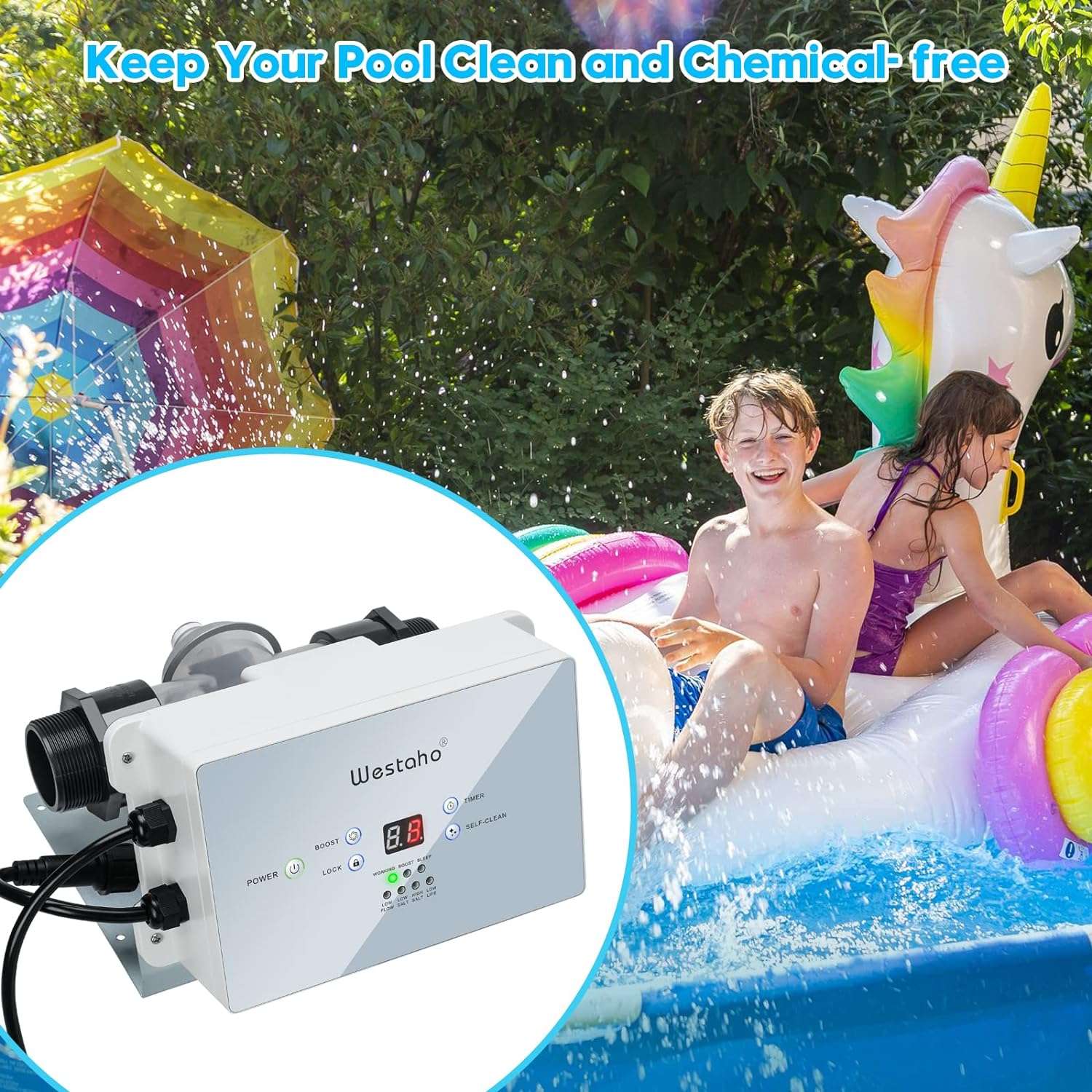 Saltwater Pool System, Westaho Salt Chlorine Generator with USA Titanium Cell, Designed for Above Ground Pools Up to 15,000 Gallons, Keeps Pool Water Clear with Less Maintenance - 7