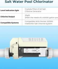 Crystala Filters IC40 Pool Salt Chlorine Generator, Compatible with Pentair 520555 IntelliChlor IC40 Salt Chlorine Generator, up to 40,000 Gallon Pool - 2