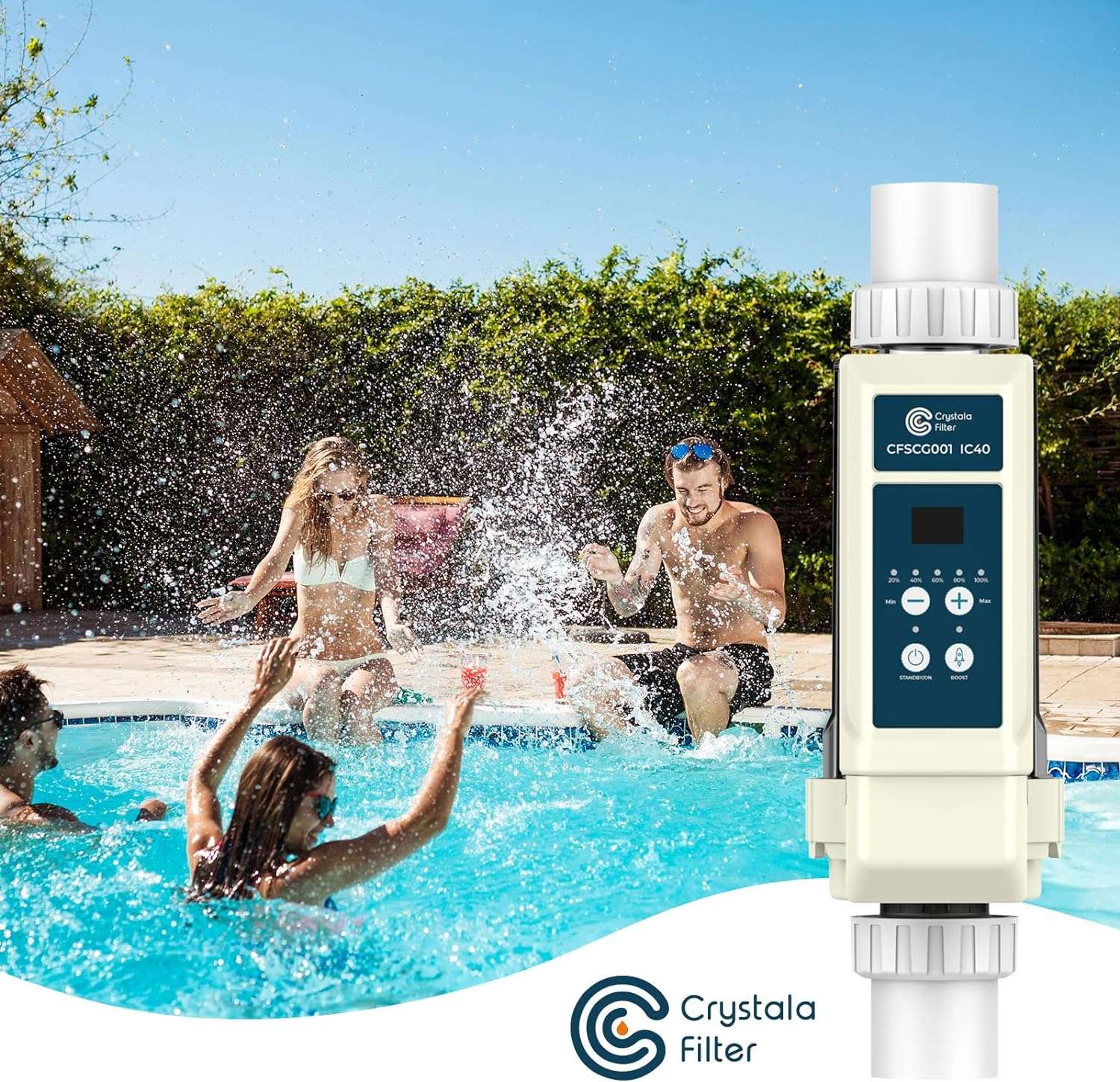 Crystala Filters IC40 Pool Salt Chlorine Generator, Compatible with Pentair 520555 IntelliChlor IC40 Salt Chlorine Generator, up to 40,000 Gallon Pool - 9