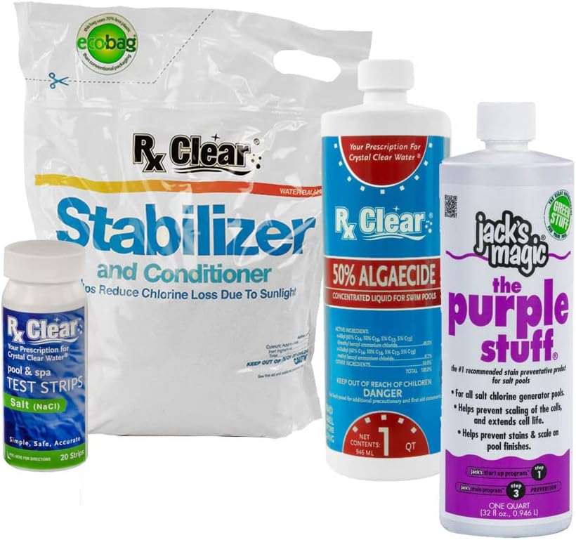 Rx Clear Swimming Pool Salt Water Generator Opening Kit - for Above or In-Ground Pools - Up to 30,000 Gallons of Water - Includes Stabilizer - 1