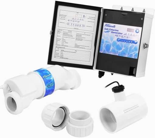 XtremepowerUS 15K Salt Chlorination System for In-Ground Pools up to 15,000 Gallons Flow Switch Cell Fitting Complete System, White - 1