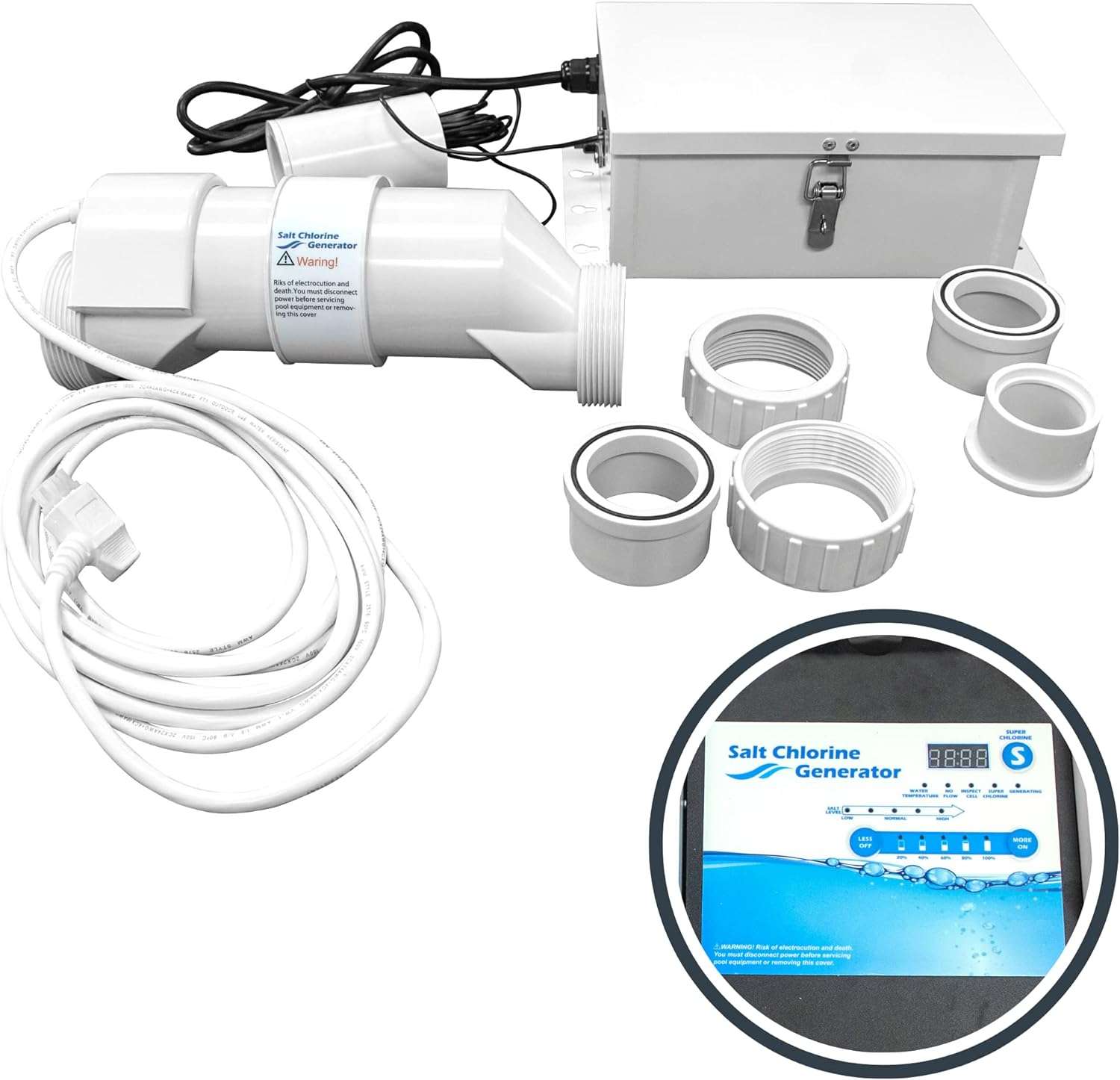 SWIMLINE HYDROTOOLS 87615 Salt Water Chlorine Generator System For Pools Up To 15K Gallons, 7 Titanium Plates 0.8 Lbs CL Output, Universal Compatibility Easy Install - 1