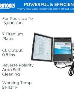 SWIMLINE HYDROTOOLS 87615 Salt Water Chlorine Generator System For Pools Up To 15K Gallons, 7 Titanium Plates 0.8 Lbs CL Output, Universal Compatibility Easy Install - 3