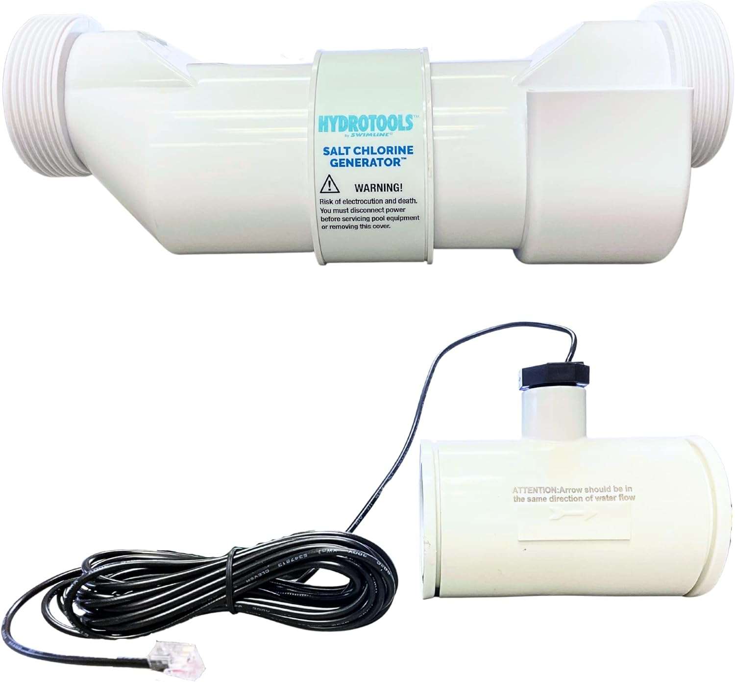 SWIMLINE HYDROTOOLS 87615 Salt Water Chlorine Generator System For Pools Up To 15K Gallons, 7 Titanium Plates 0.8 Lbs CL Output, Universal Compatibility Easy Install - 5