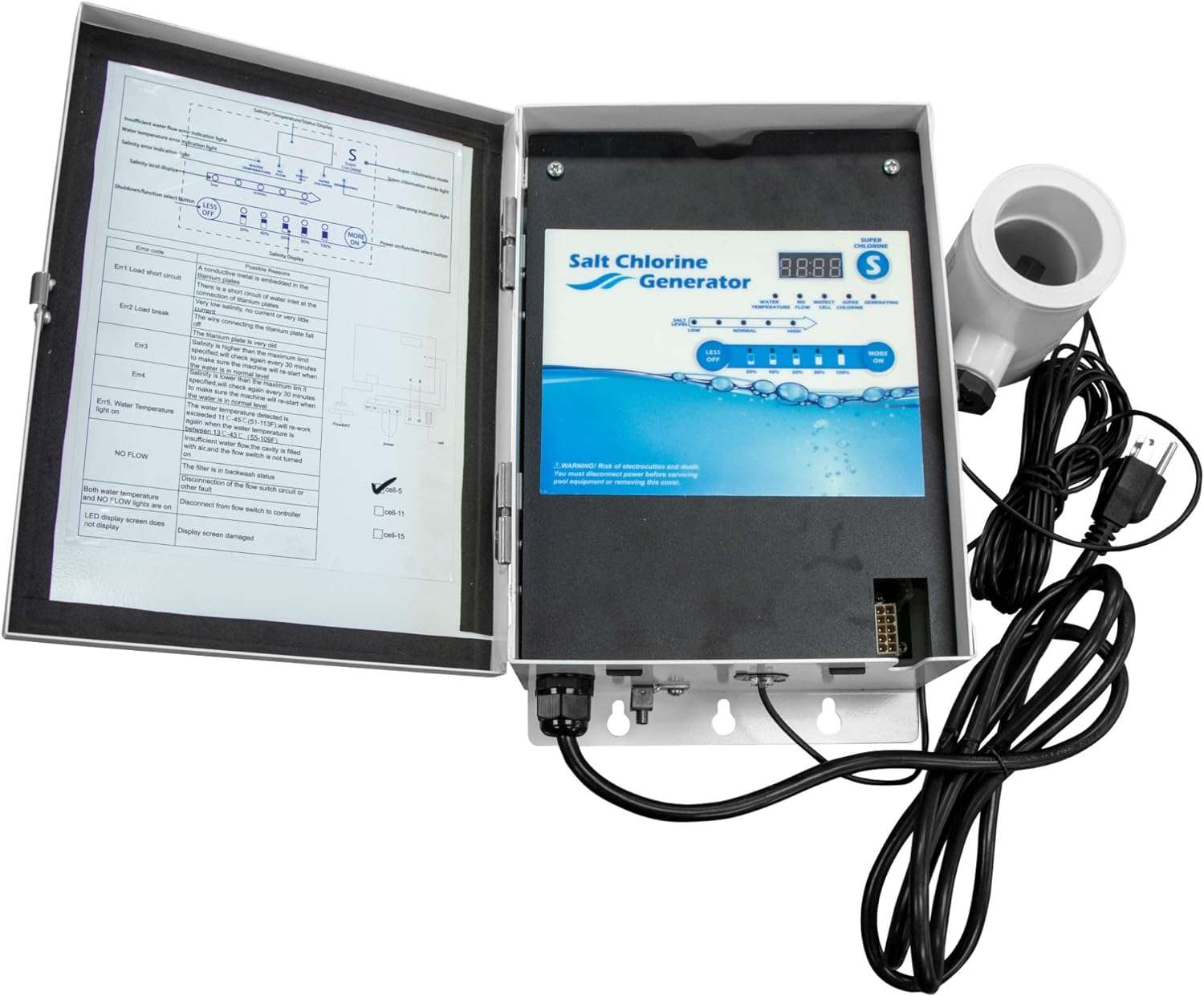 SWIMLINE HYDROTOOLS 87615 Salt Water Chlorine Generator System For Pools Up To 15K Gallons, 7 Titanium Plates 0.8 Lbs CL Output, Universal Compatibility Easy Install - 6