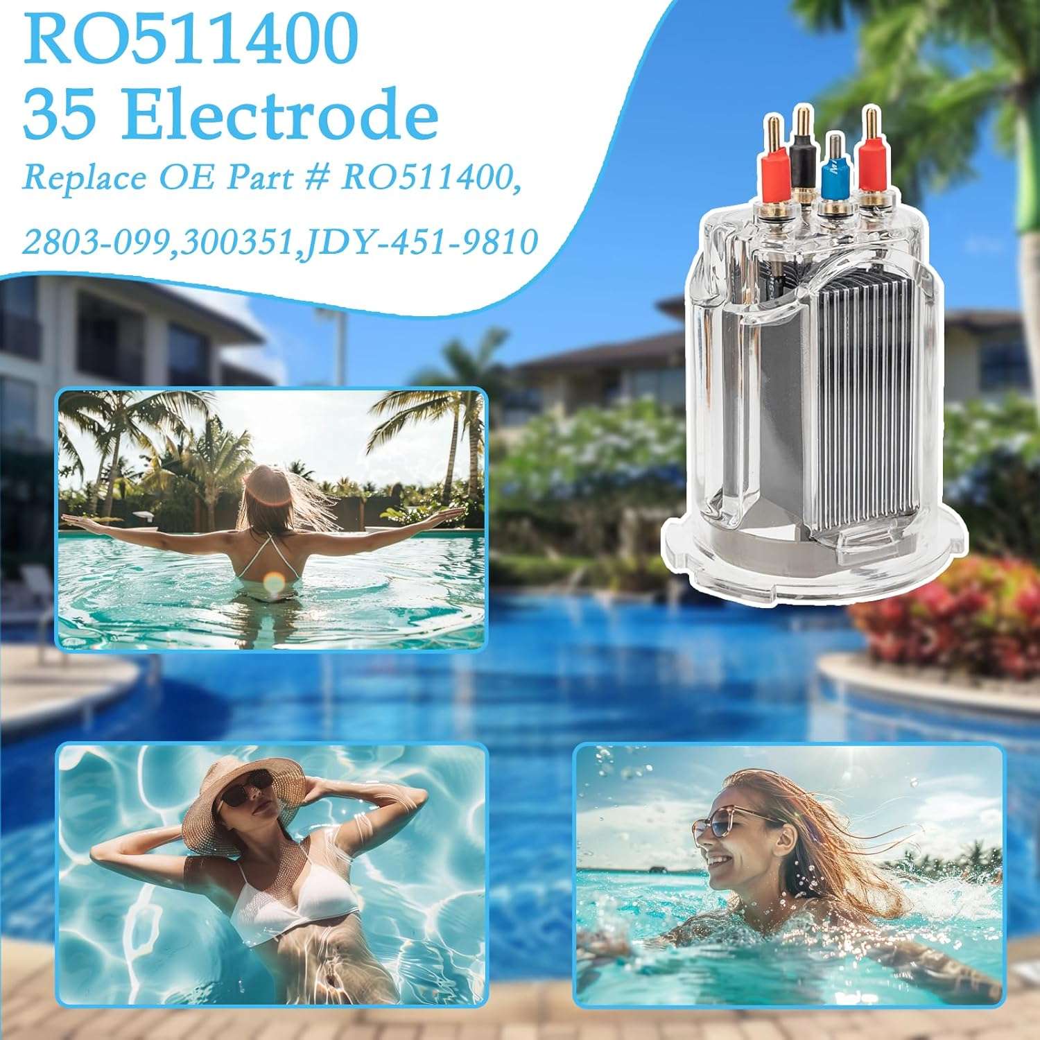 KOONDHEEND 35 Electrode Replacement for Select Zodiac AquaPure Ei Series Electronic Salt Water Chlorine Generator OEM#R0511400 - 2