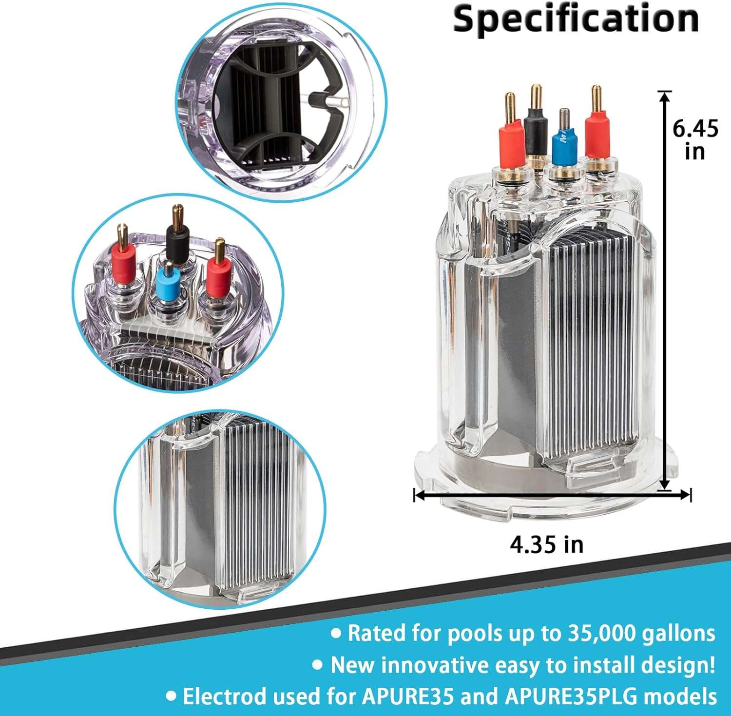 KOONDHEEND 35 Electrode Replacement for Select Zodiac AquaPure Ei Series Electronic Salt Water Chlorine Generator OEM#R0511400 - 6