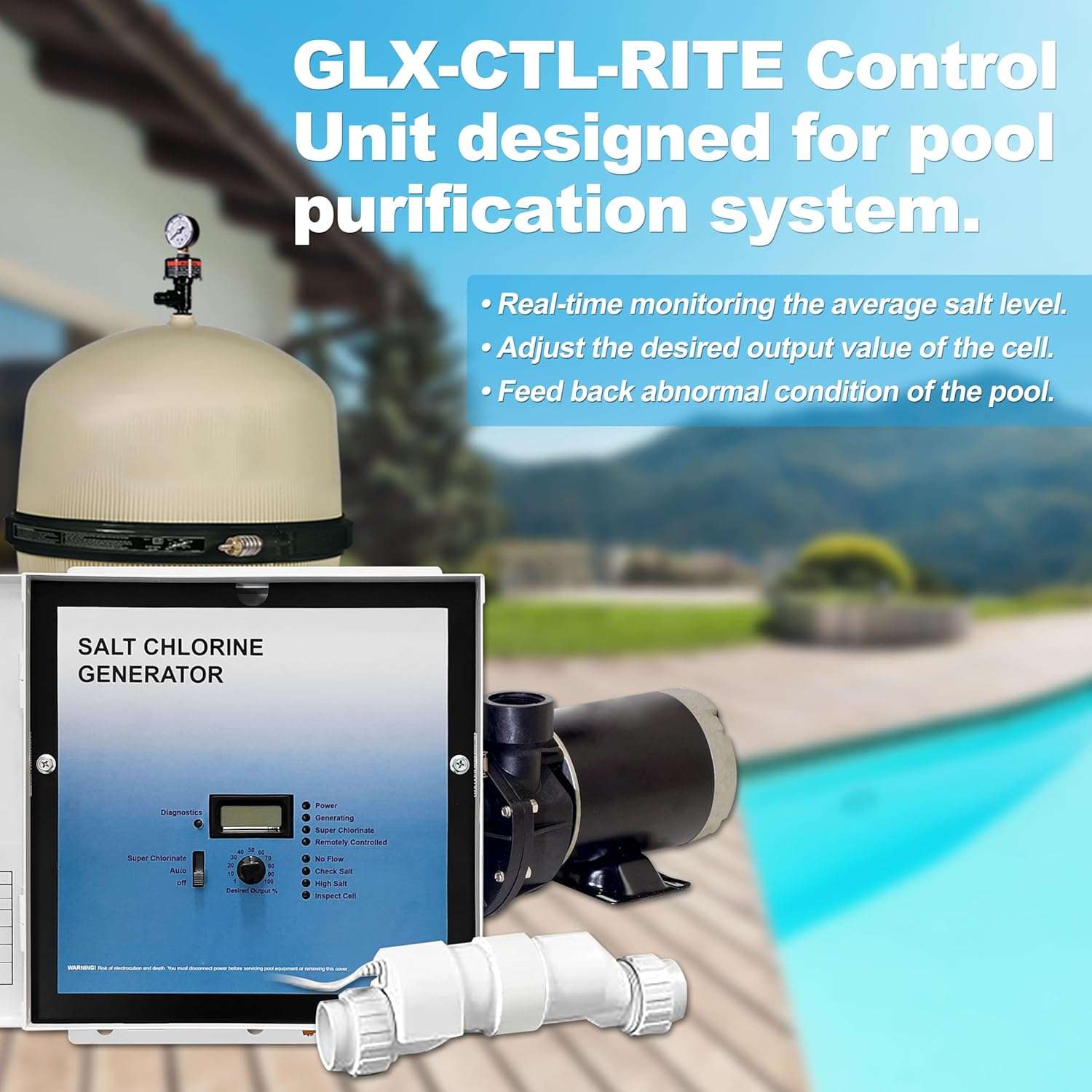 2024 New Upgraded GLX-CTL-RITE Control Unit Replacement for Hayward AQR Goldline Aqua Rite Electronic Salt Chlorine Generator,Compatible with T-Cell-3,T-Cell-9 and T-CELL-15 Cell - 7