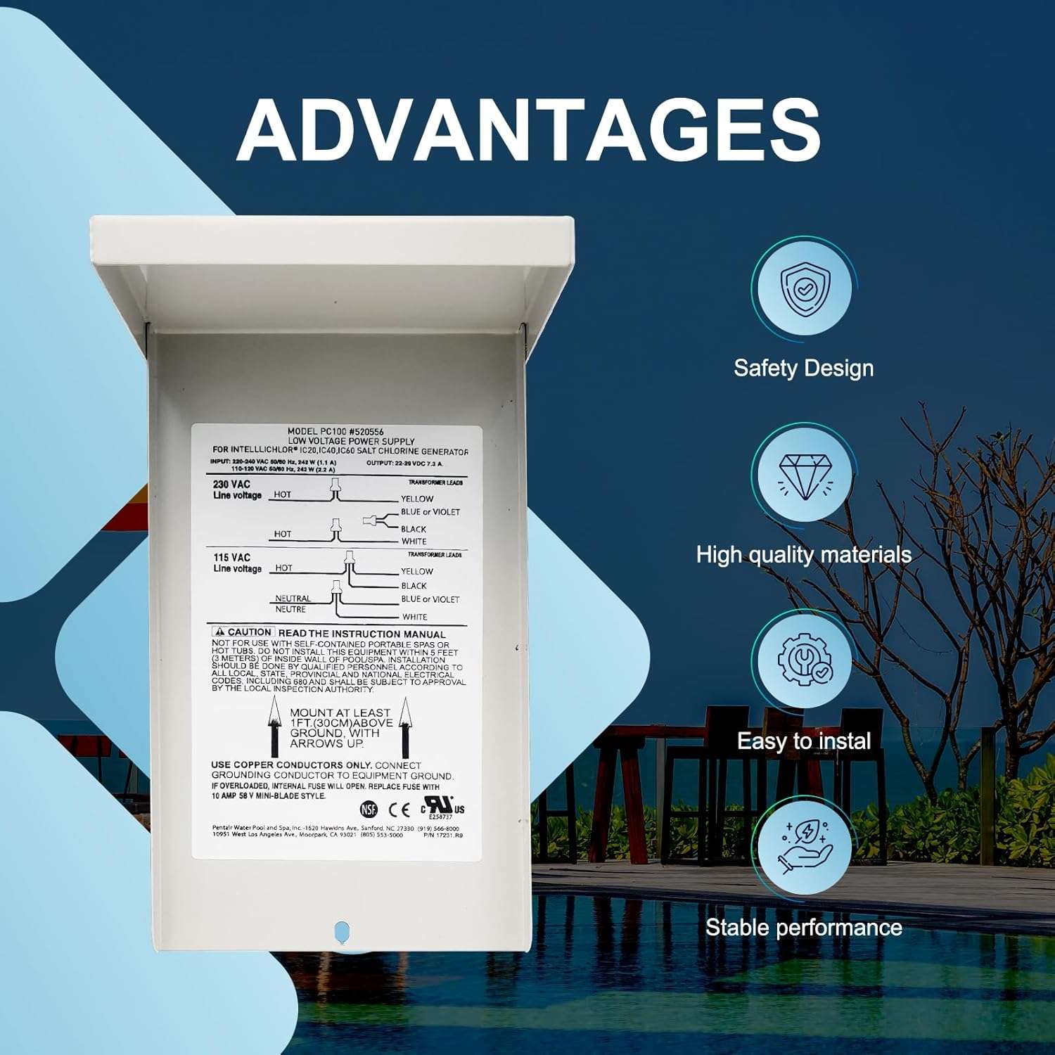 Pool Cleaner 520556 Power Center Compatible with IntelliChIor Pool and Spa Automatic Control System Models IC20, IC40, IC60 for Salt ChIorine Generator Systems - 2