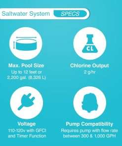 Intex QS200 Krystal Clear Saltwater Chlorine System for Above Ground Pools- Keeps Water Clear – Reduces Chemical Use – Sleek Control Panel with Buttons – Up to 2200 Gallon Pools - 2