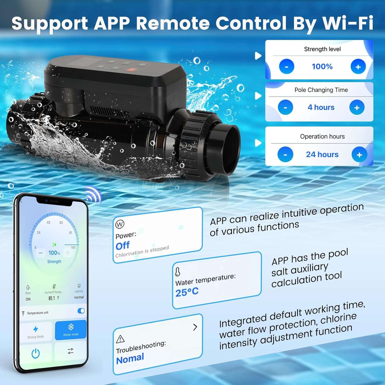 Salt Water Chlorination System for Swimming Pools, Up to 25,000 Gallons Pool, Built-in Wi-Fi & App Remote Control, Salt Water Pool Chlorinator System with Smart Digital Panel - 3