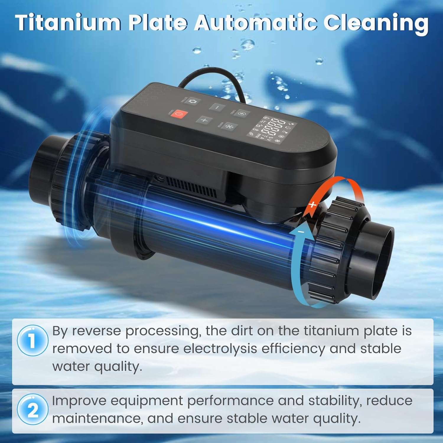 Salt Water Chlorination System for Swimming Pools, Up to 25,000 Gallons Pool, Built-in Wi-Fi & App Remote Control, Salt Water Pool Chlorinator System with Smart Digital Panel - 5