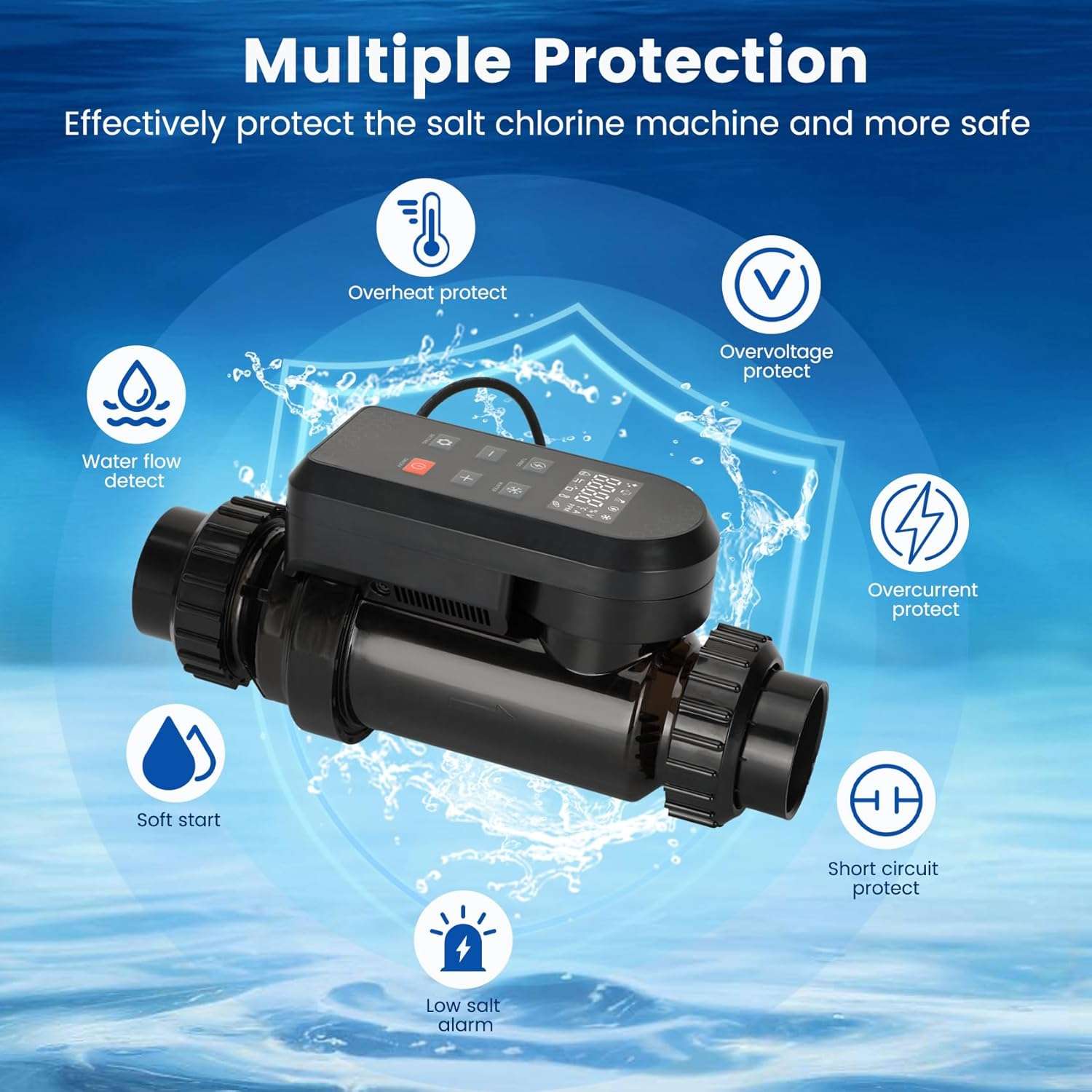 Salt Water Chlorination System for Swimming Pools, Up to 25,000 Gallons Pool, Built-in Wi-Fi & App Remote Control, Salt Water Pool Chlorinator System with Smart Digital Panel - 7