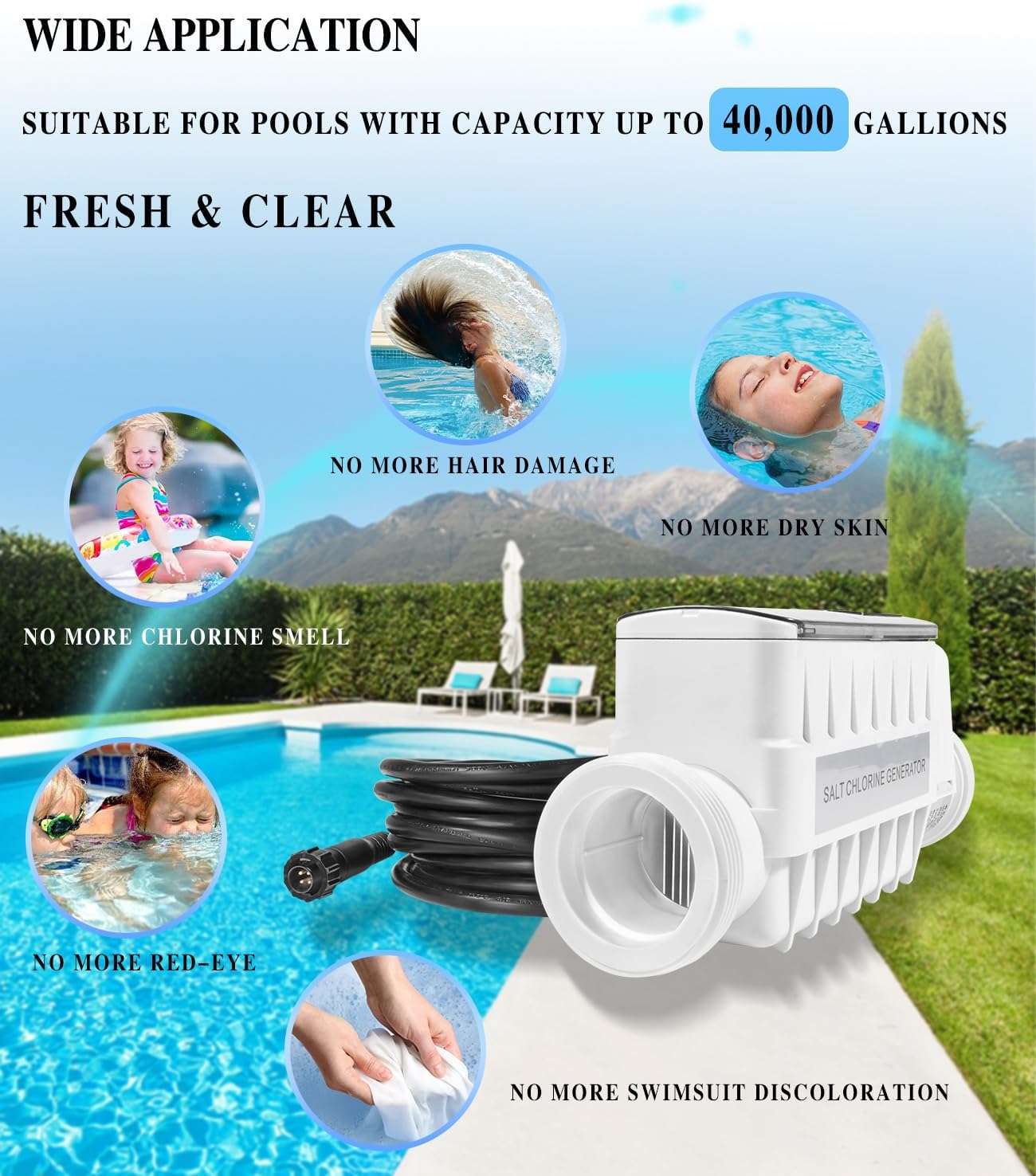 520555 Salt Chlorine Generator Cell, Suitable for Pools Up to 40,000 Gallons, Includes 15 Cable 2 PVC Unions - 2