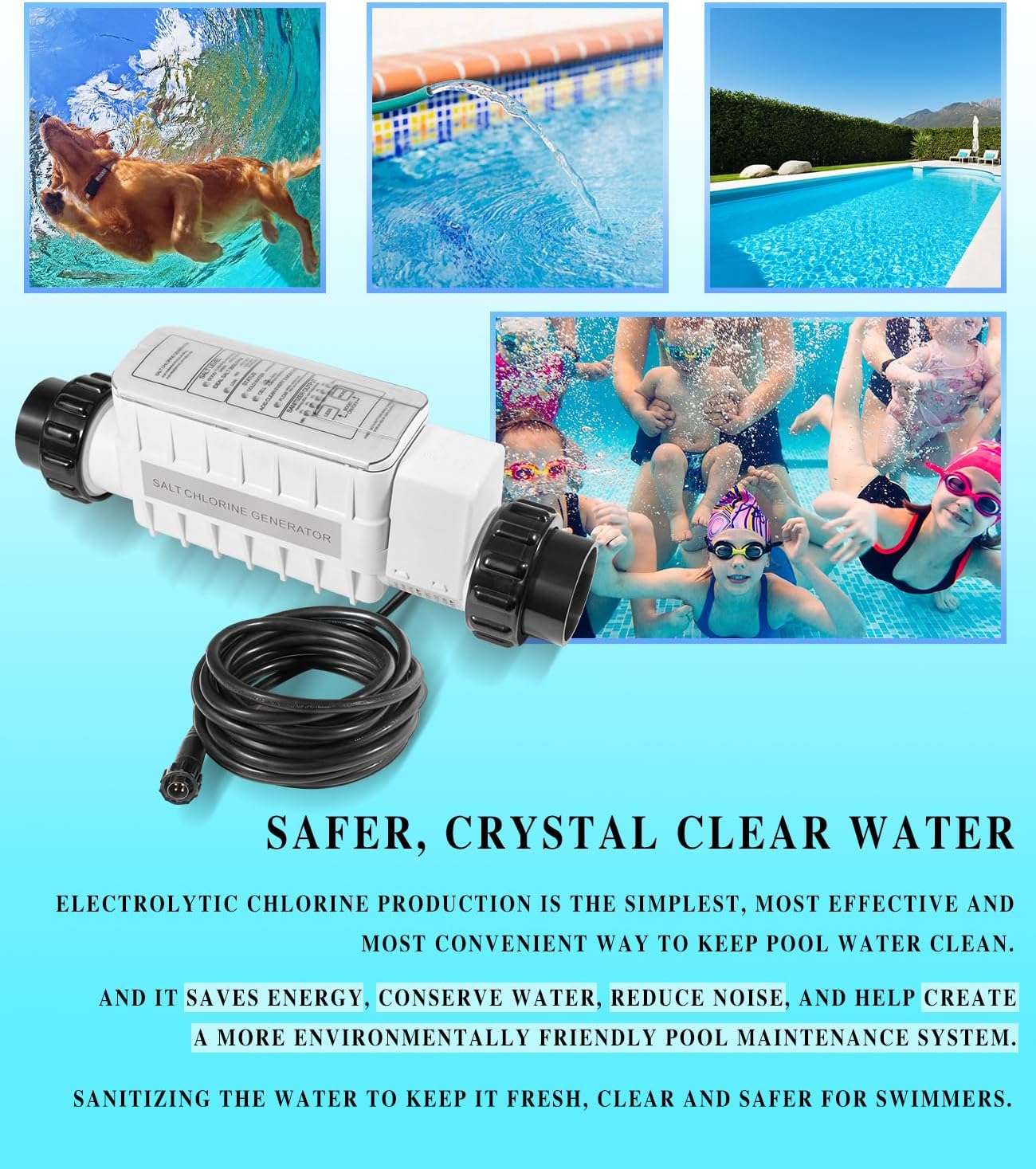 520555 Salt Chlorine Generator Cell, Suitable for Pools Up to 40,000 Gallons, Includes 15 Cable 2 PVC Unions - 4