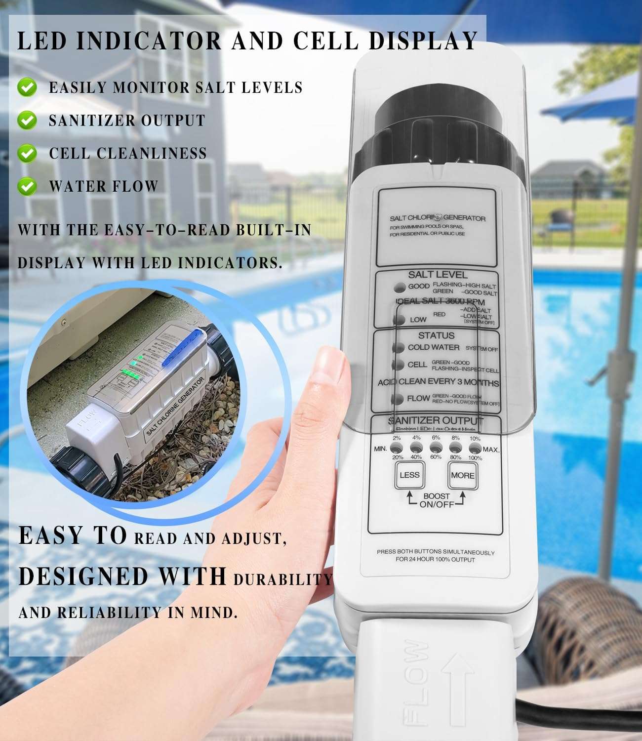 520555 Salt Chlorine Generator Cell, Suitable for Pools Up to 40,000 Gallons, Includes 15 Cable 2 PVC Unions - 6