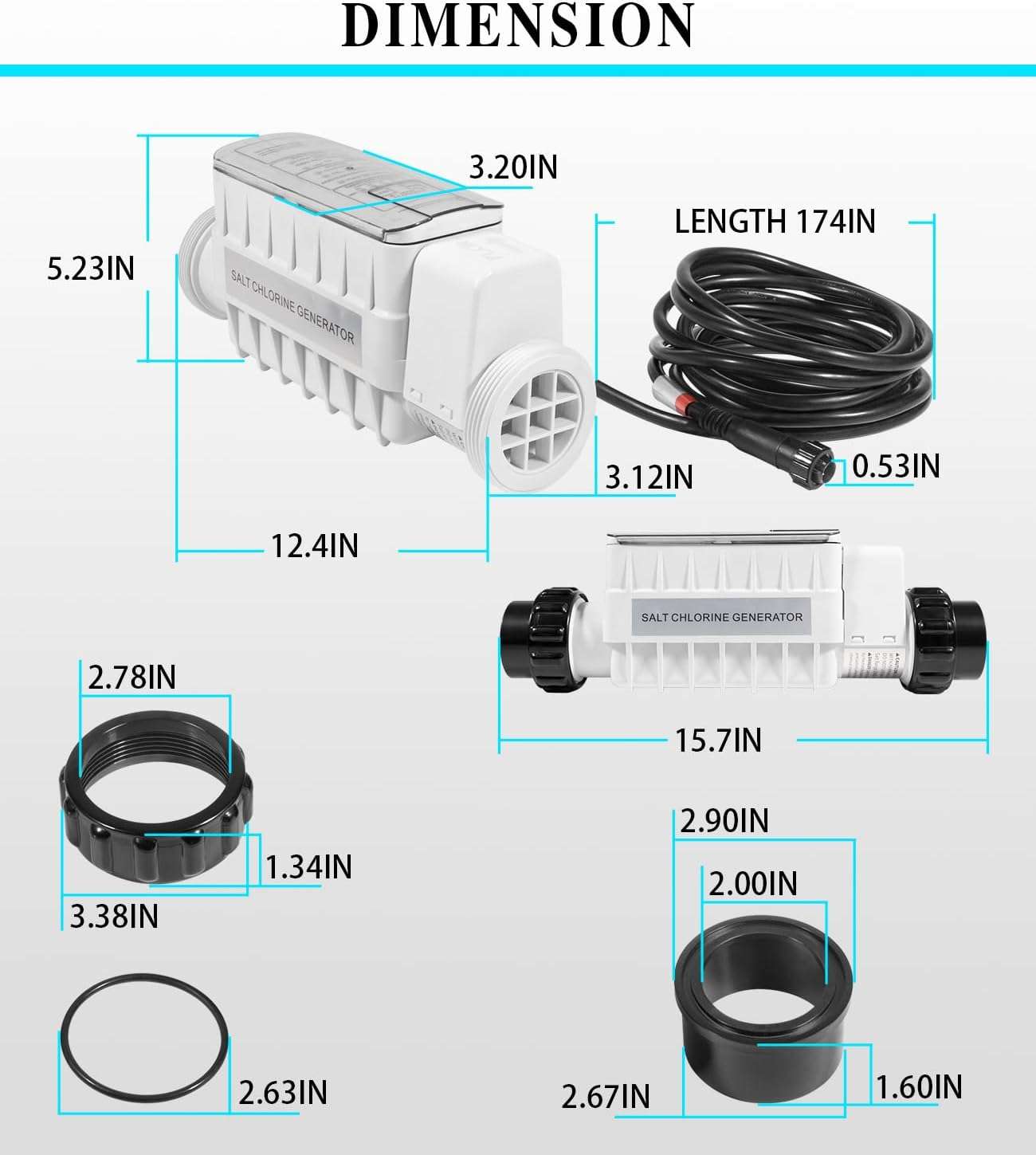 520555 Salt Chlorine Generator Cell, Suitable for Pools Up to 40,000 Gallons, Includes 15 Cable 2 PVC Unions - 7