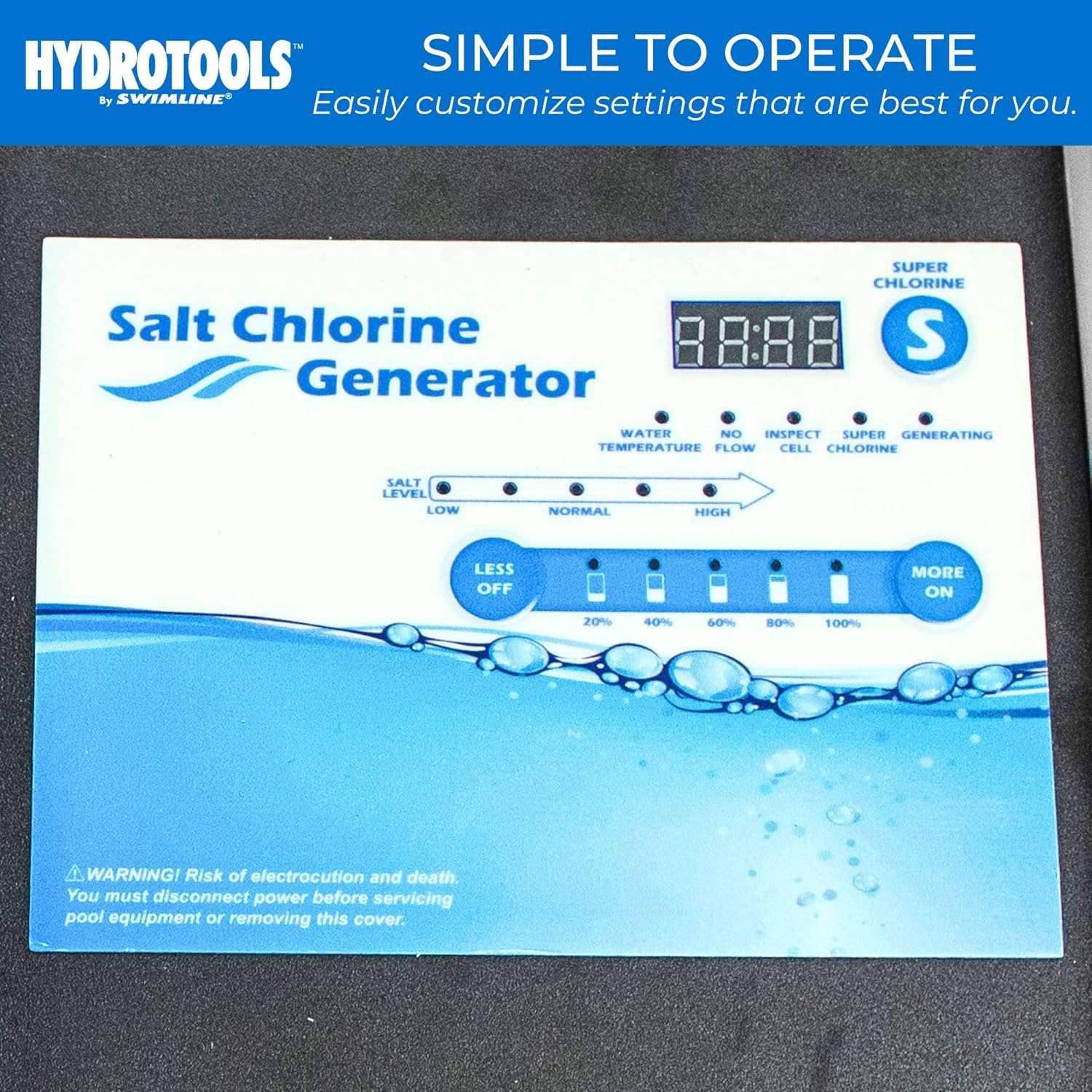 HYDROTOOLS By SWIMLINE 87625 Salt Water Chlorine Generator System For Pools Up To 25K Gallons, 13 Titanium Plates 1.6 Lbs CL Output, Universal Compatibility Easy Install - 4
