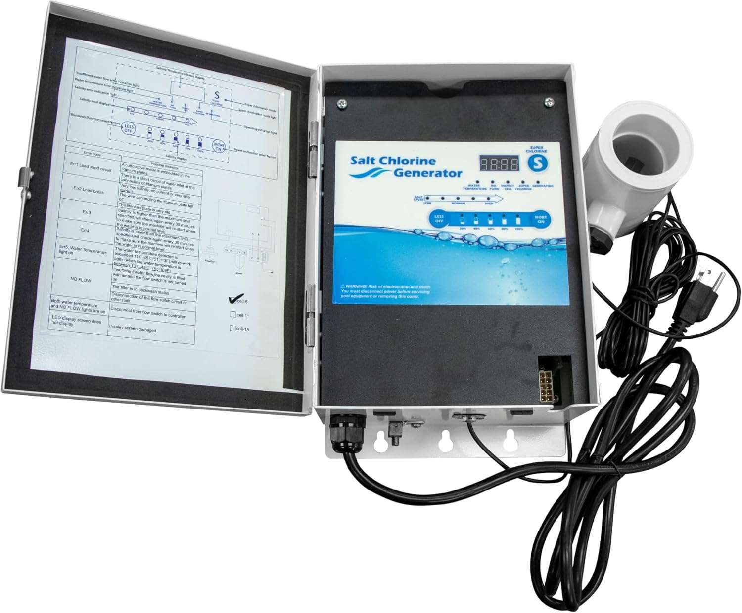HYDROTOOLS By SWIMLINE 87625 Salt Water Chlorine Generator System For Pools Up To 25K Gallons, 13 Titanium Plates 1.6 Lbs CL Output, Universal Compatibility Easy Install - 6