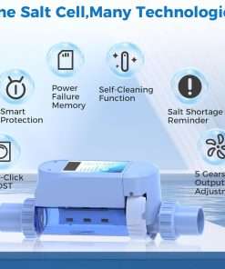 Salt Chlorine Generator - Up to 16,000 Gallons Pool, Saltwater Pool System with Smart Digital Panel, Blue,(Up to 16000 Gallons) - 4