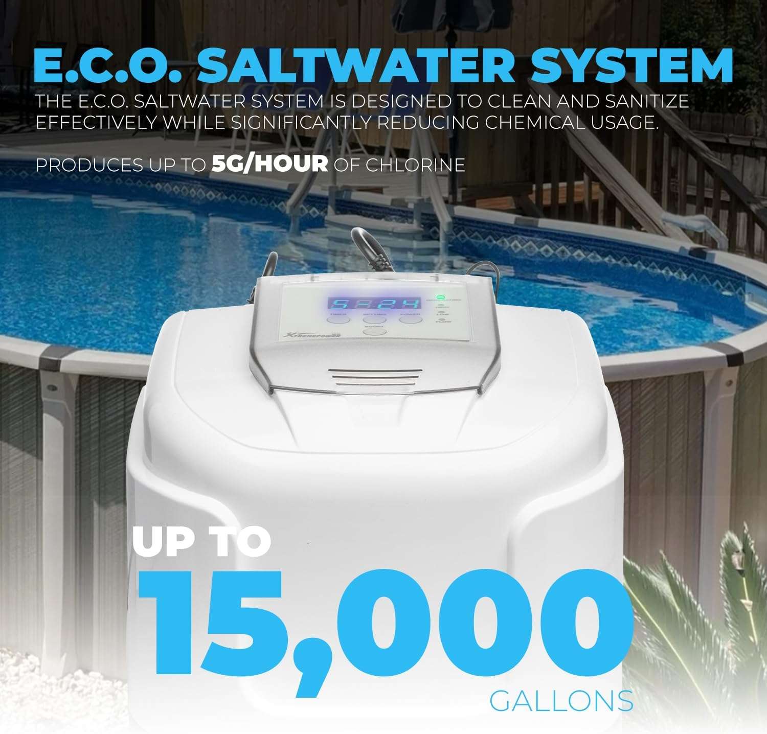 XtremepowerUS Above Ground Pool Saltwater System, Saltwater Chlorinator Built-in Timer for Above-Ground Swimming Pool up to 15,000 Gallons with E.C.O. - 2