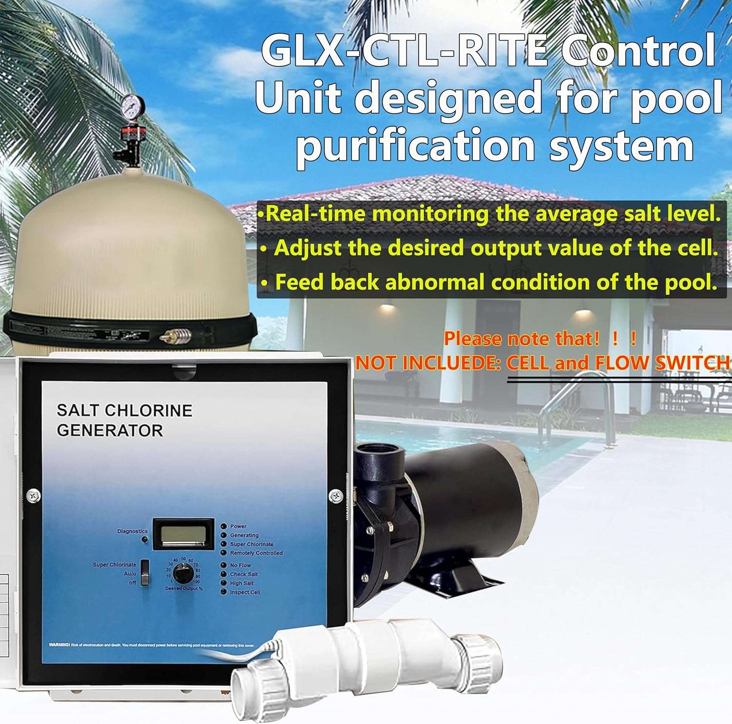 2025 New 𝑼𝒑𝒈𝒓𝒂𝒅𝒆 GLX-CTL-RITE Control Unit Replacement for Hayward AQR Goldline Aqua Rite Electronic Salt Chlorine Generator,Compatible with T-Cell-3,-Cell-9 and T-CELL-15 Cell - 2