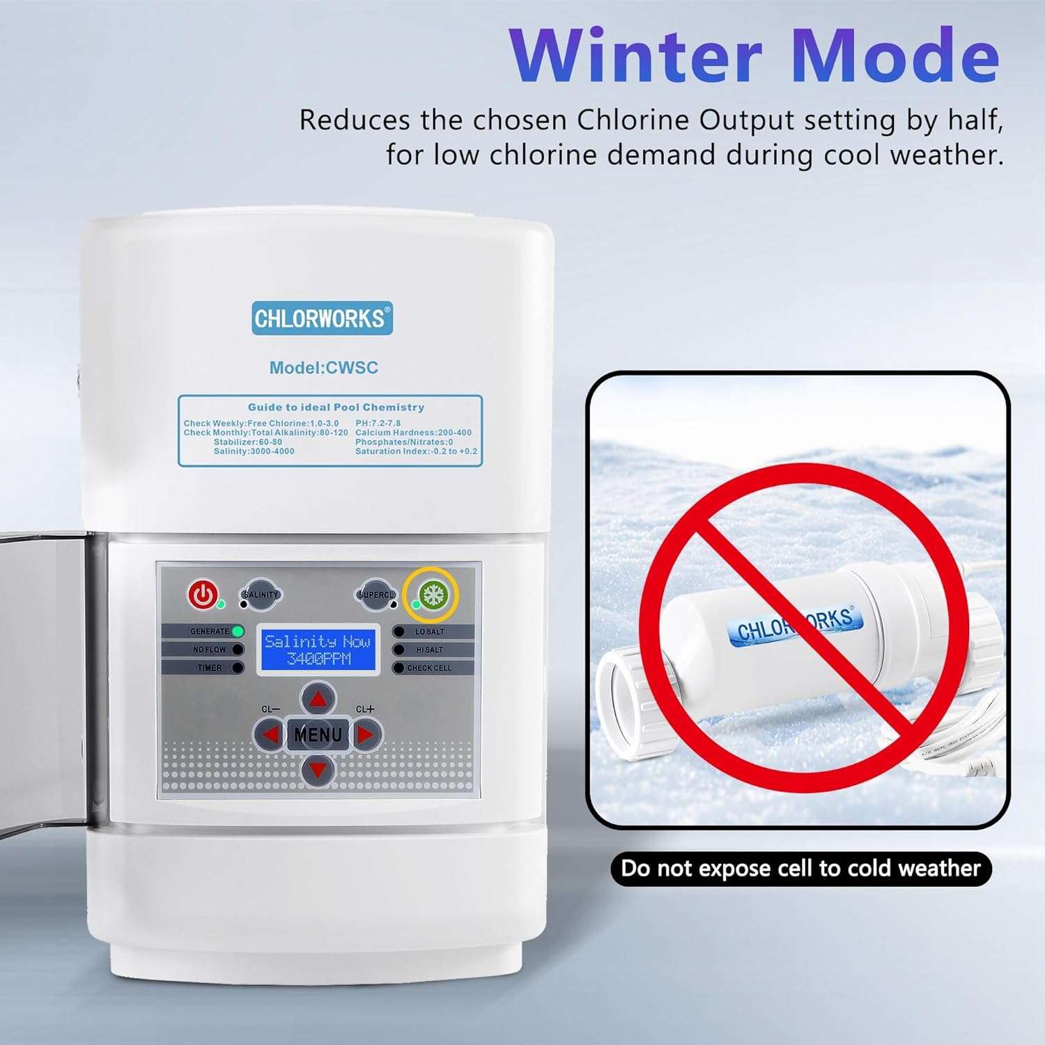 CHLORWORKS Salt Chlorine Generator for Swimming Pool – up to 40,000 Gallon Inground Salt Pool, Salt Water Pool Chlorinator System, 110V-220V, 1.5 & 2 Connection, 1-Year Limited Warranty - 3