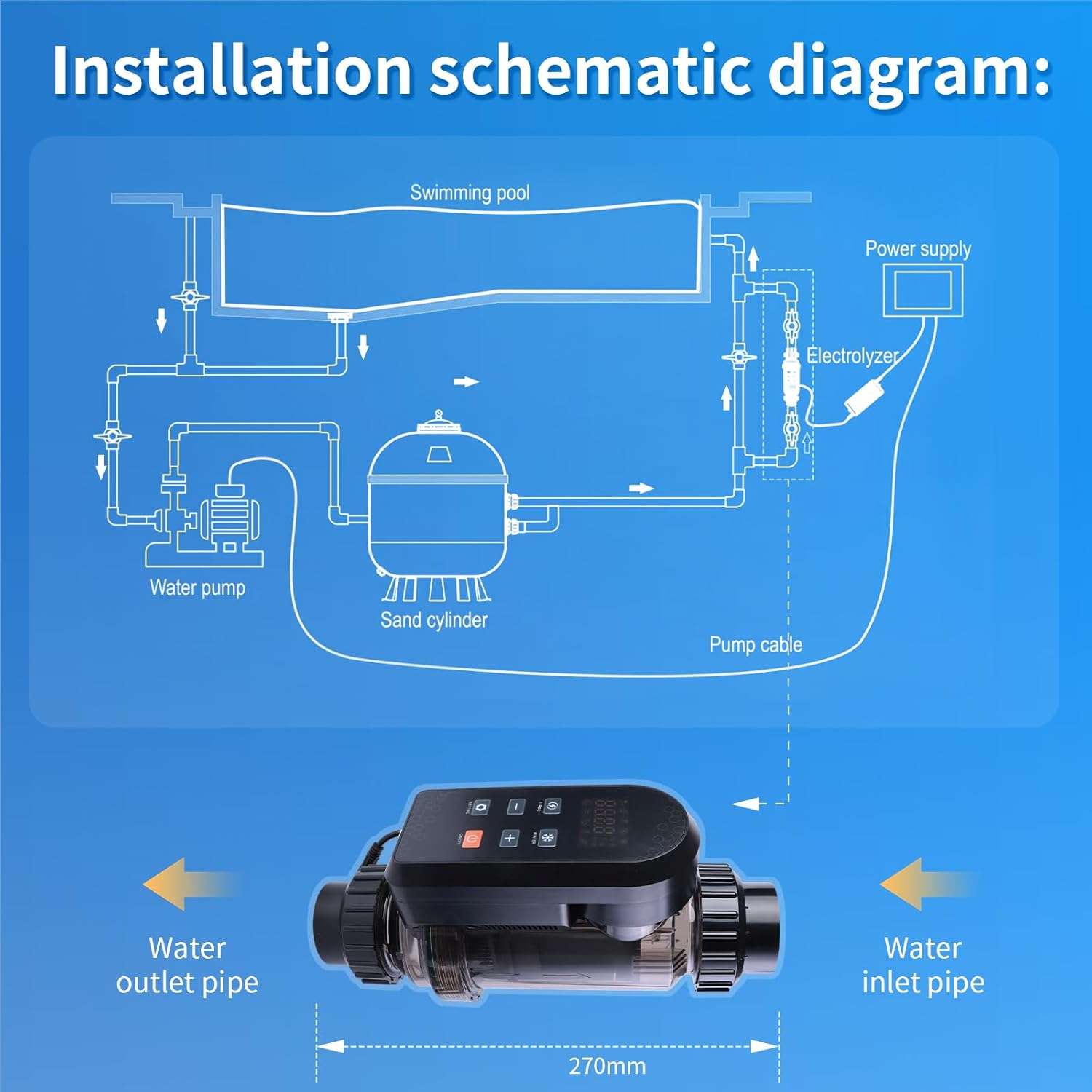 HOUSOUTION Salt Water Pool Chlorinator System, Salt Chlorine Generator with Smart App Control, Saltwater Pool System, Chlorinator for Inground Pool, Salt Cell for Pool - 7