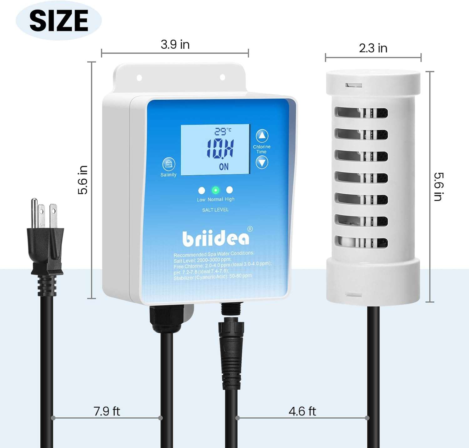 Salt Chlorine Generator, Briidea Chlorine Generator with USA Titanium Salt Cell, Designed for Hot Tubs & Swim Spas, Up to 2000 Gallons, Chemical-Free - 6