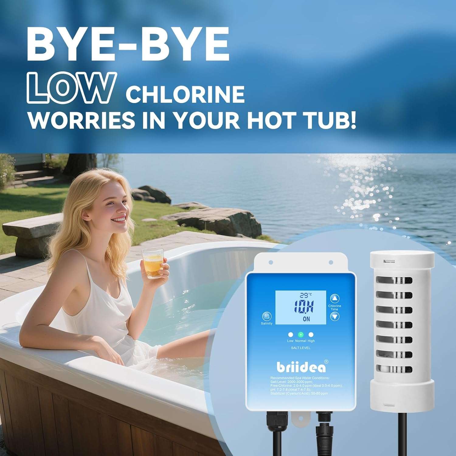 Salt Chlorine Generator, Briidea Chlorine Generator with USA Titanium Salt Cell, Designed for Hot Tubs & Swim Spas, Up to 2000 Gallons, Chemical-Free - 7