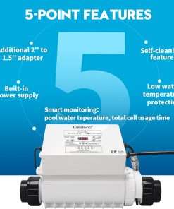 Salt Chlorine Generator, Westaho Pool Salt System for Inground Pools up to 40,000 Gallons, USA Titanium Cell, Built-in Power Supply, 1.4 lb CL Output - 5