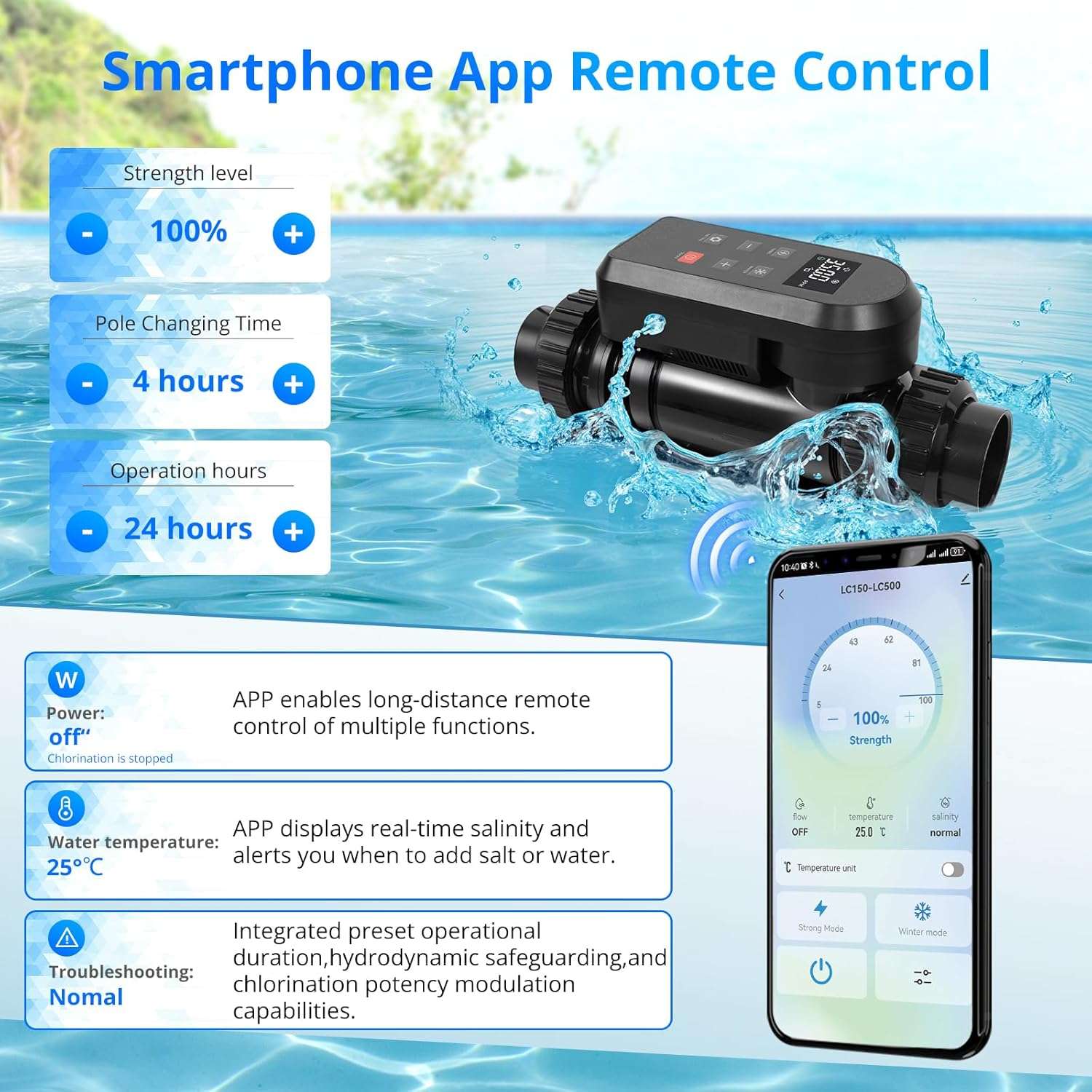 Salt Chlorine Generator for 40,000-Gallon Inground, Salt Cell for Pool, Self-Cleaning Chlorinator with Titanium Plates and APP Remote Control, Salt Water Pool Chlorinator System - 6