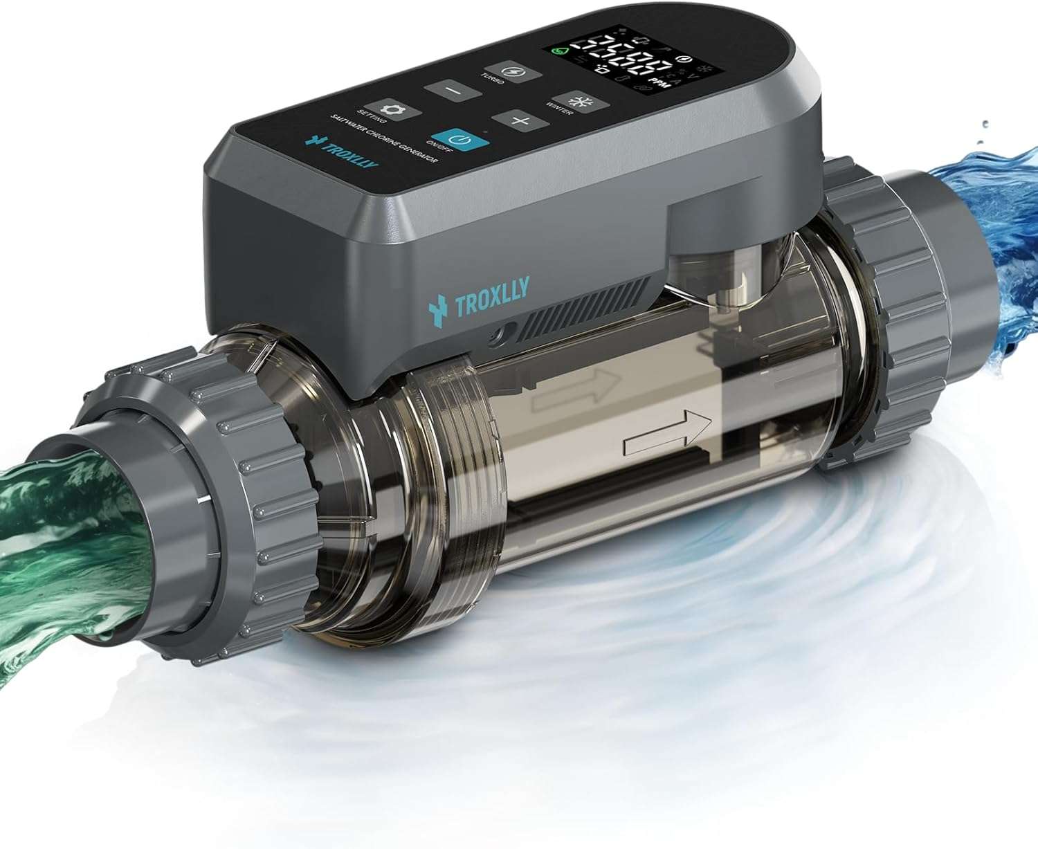 Salt Water Pool Chlorinator System - Saltwater Chlorine Generator with Smart App Control, USA Titanium Cell, Easy to Install, for Pools Up to 25,000 Gallons - 1