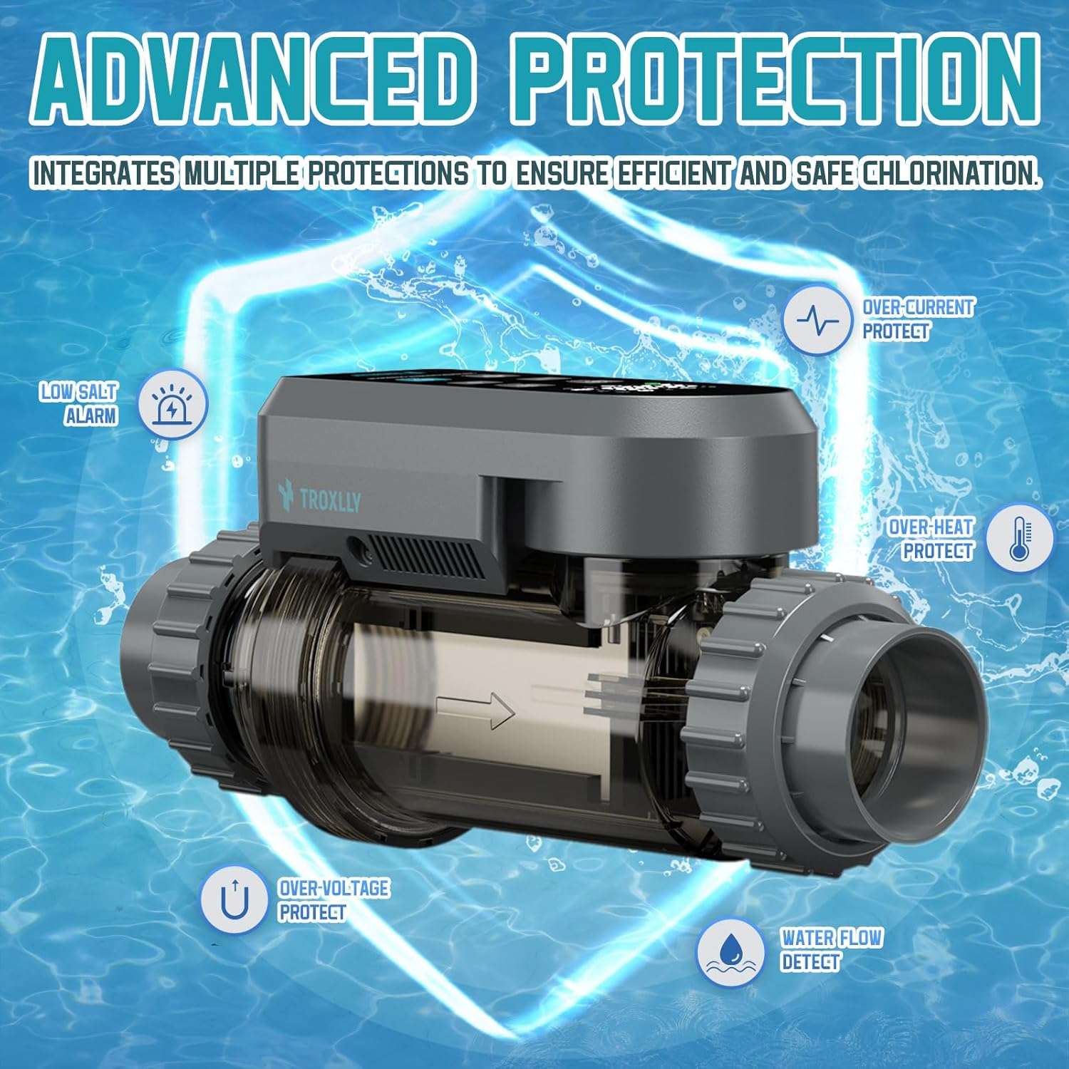 Salt Water Pool Chlorinator System - Saltwater Chlorine Generator with Smart App Control, USA Titanium Cell, Easy to Install, for Pools Up to 25,000 Gallons - 2