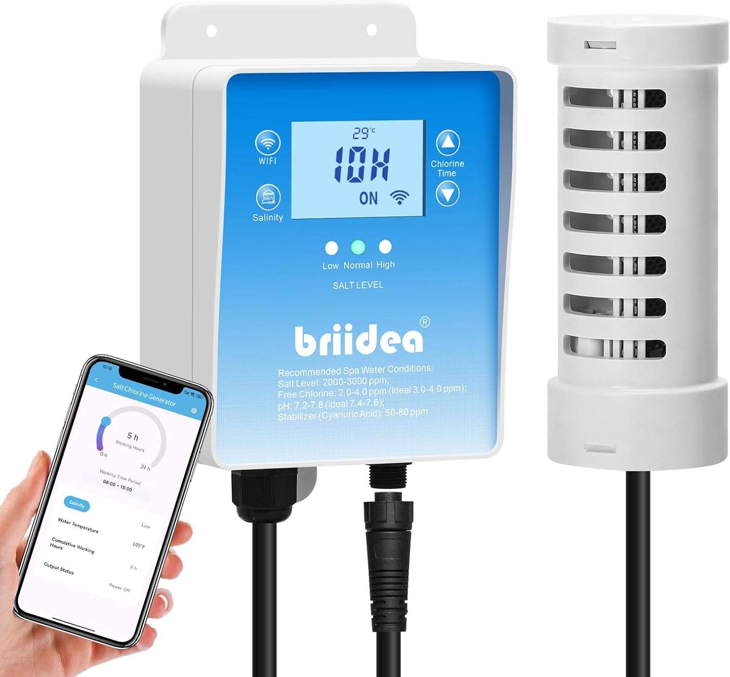 WiFi Salt Chlorine Generator, Briidea Chlorine Generator with USA Titanium Salt Cell, APP Monitoring & Real-Time Salt Alerts, for Swim Spas Up to 2,000 Gallons - 1
