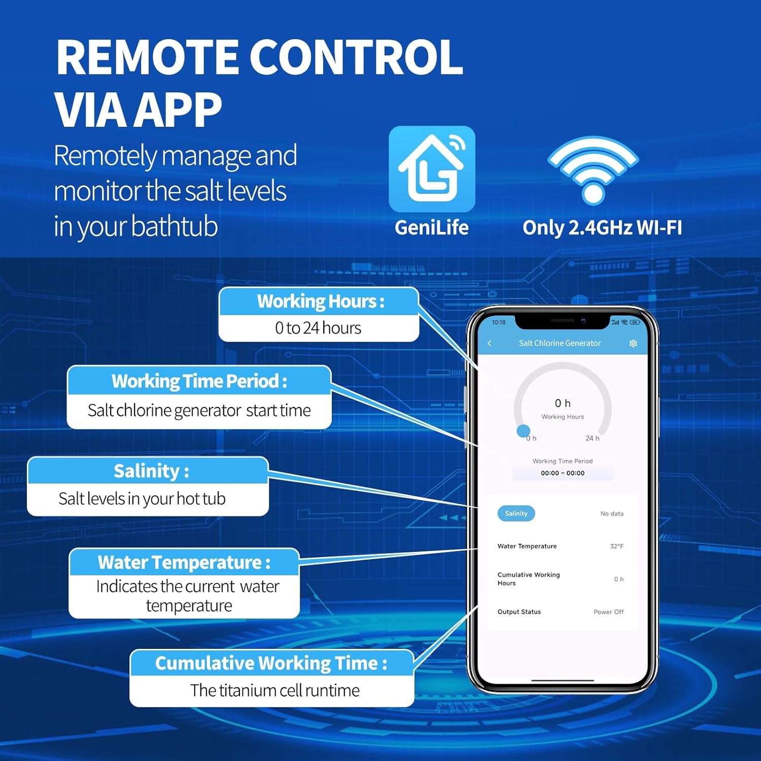 WiFi Salt Chlorine Generator, Briidea Chlorine Generator with USA Titanium Salt Cell, APP Monitoring & Real-Time Salt Alerts, for Swim Spas Up to 2,000 Gallons - 2