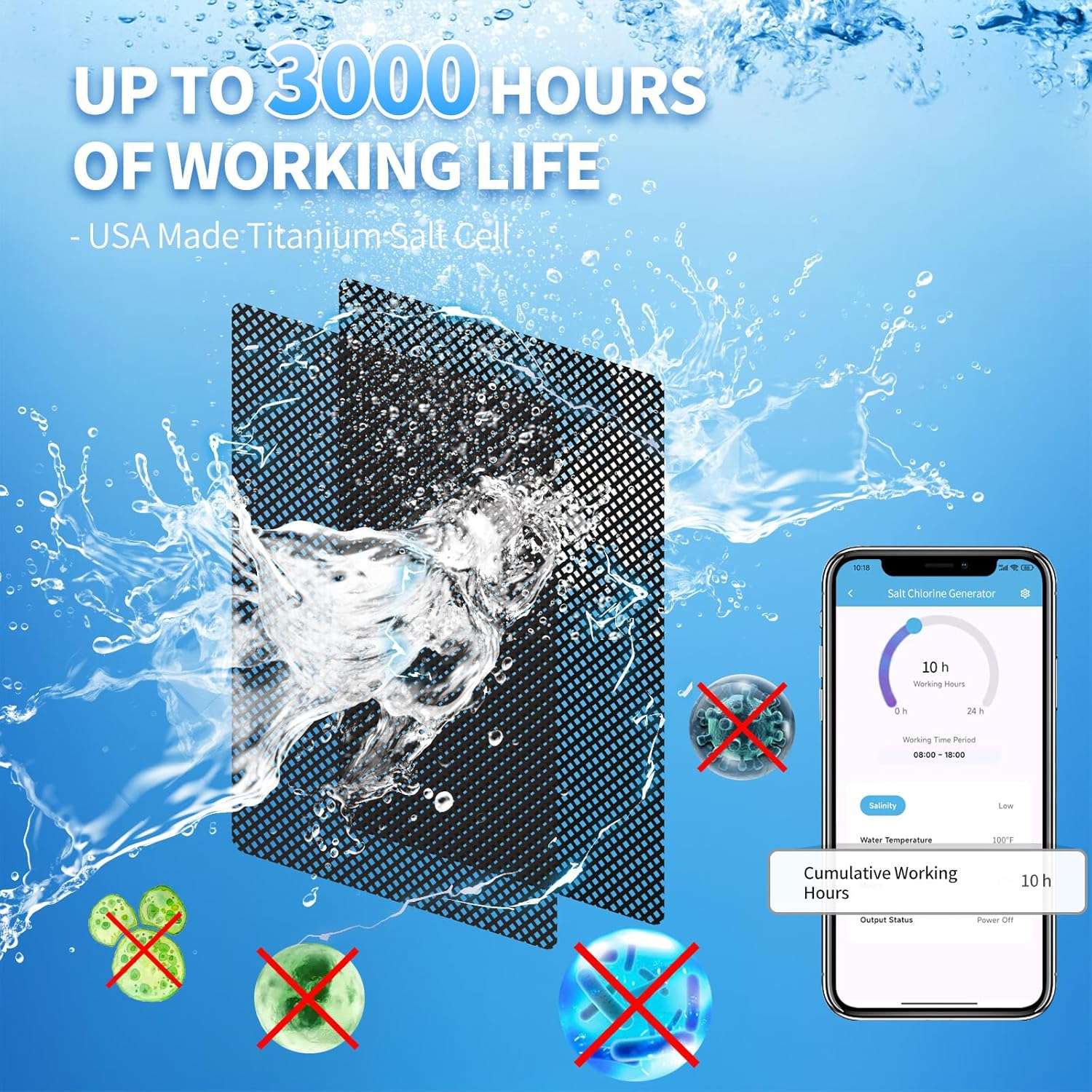 WiFi Salt Chlorine Generator, Briidea Chlorine Generator with USA Titanium Salt Cell, APP Monitoring & Real-Time Salt Alerts, for Swim Spas Up to 2,000 Gallons - 3