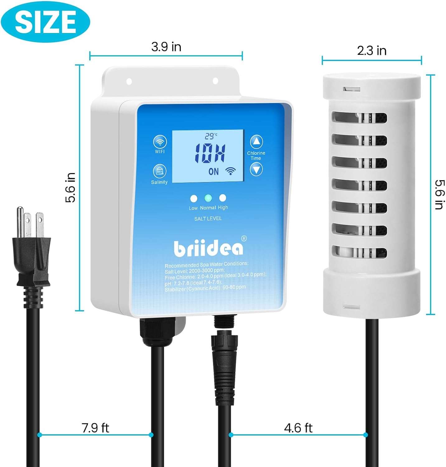 WiFi Salt Chlorine Generator, Briidea Chlorine Generator with USA Titanium Salt Cell, APP Monitoring & Real-Time Salt Alerts, for Swim Spas Up to 2,000 Gallons - 5