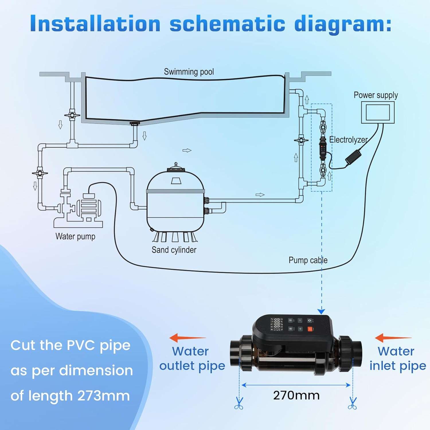 Chlorine Generator for Salt Water Pool, up to 40000 Gallons, Built-in Wi-Fi & App Remote Control, Salt Water Pool Chlorinator with Smart Digital Panel, Salt Water Pool Filter System - 3
