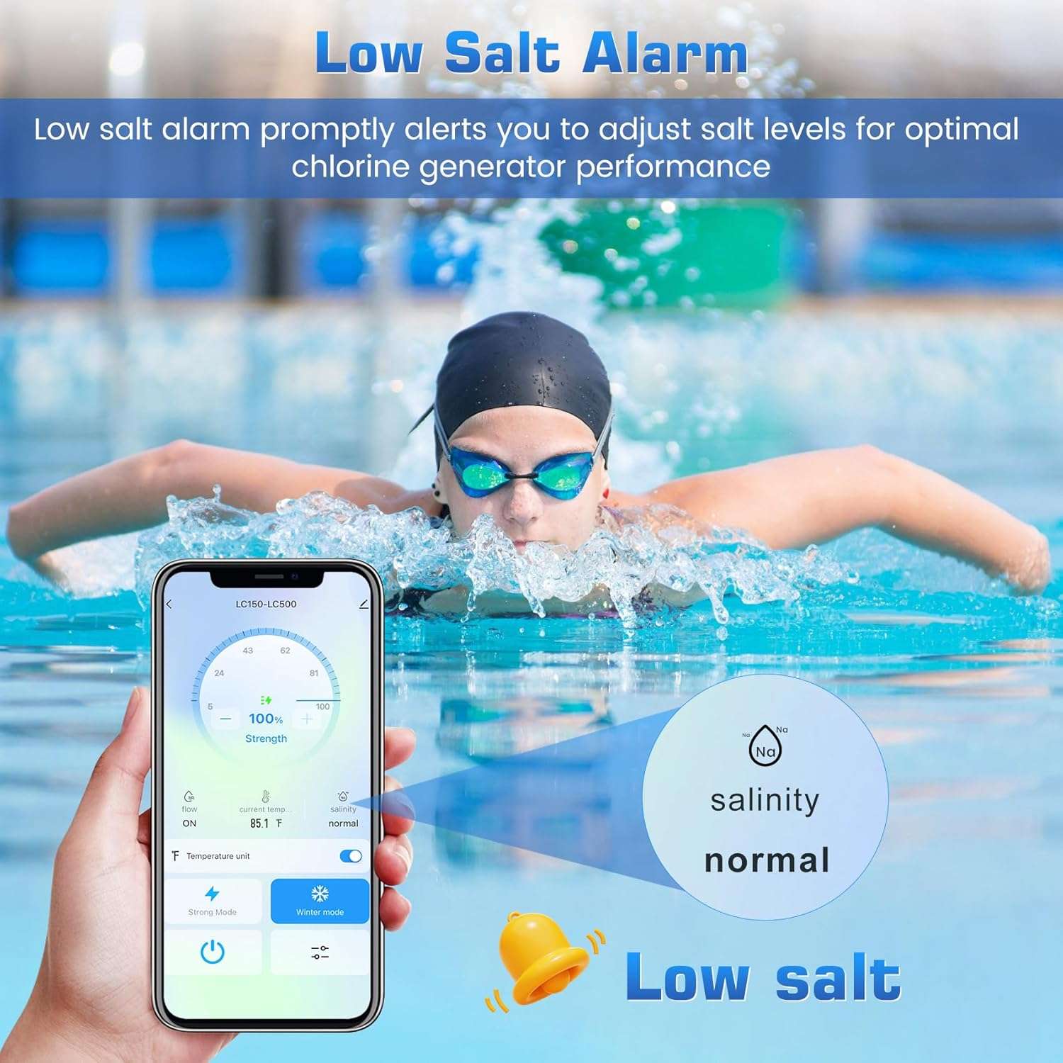 Chlorine Generator for Salt Water Pool, up to 40000 Gallons, Built-in Wi-Fi & App Remote Control, Salt Water Pool Chlorinator with Smart Digital Panel, Salt Water Pool Filter System - 4