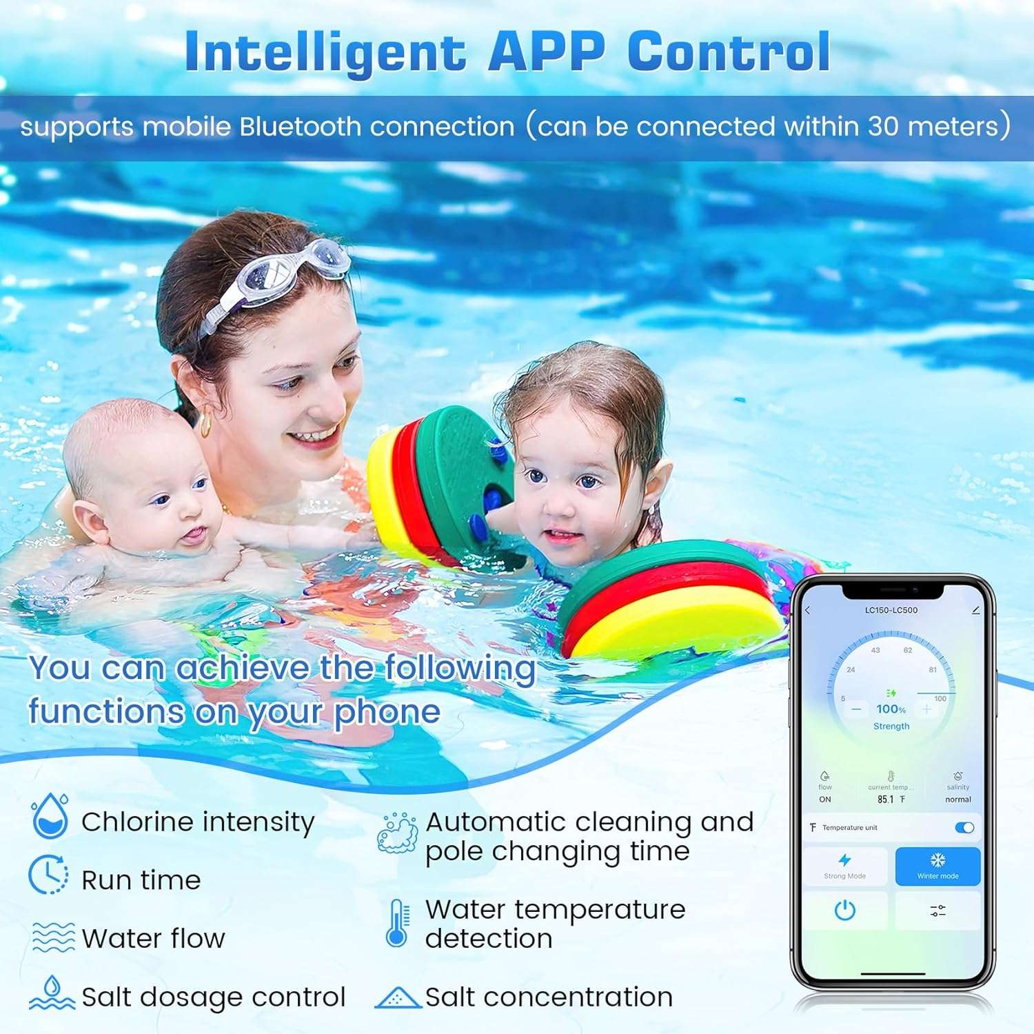 Chlorine Generator for Salt Water Pool, up to 40000 Gallons, Built-in Wi-Fi & App Remote Control, Salt Water Pool Chlorinator with Smart Digital Panel, Salt Water Pool Filter System - 5