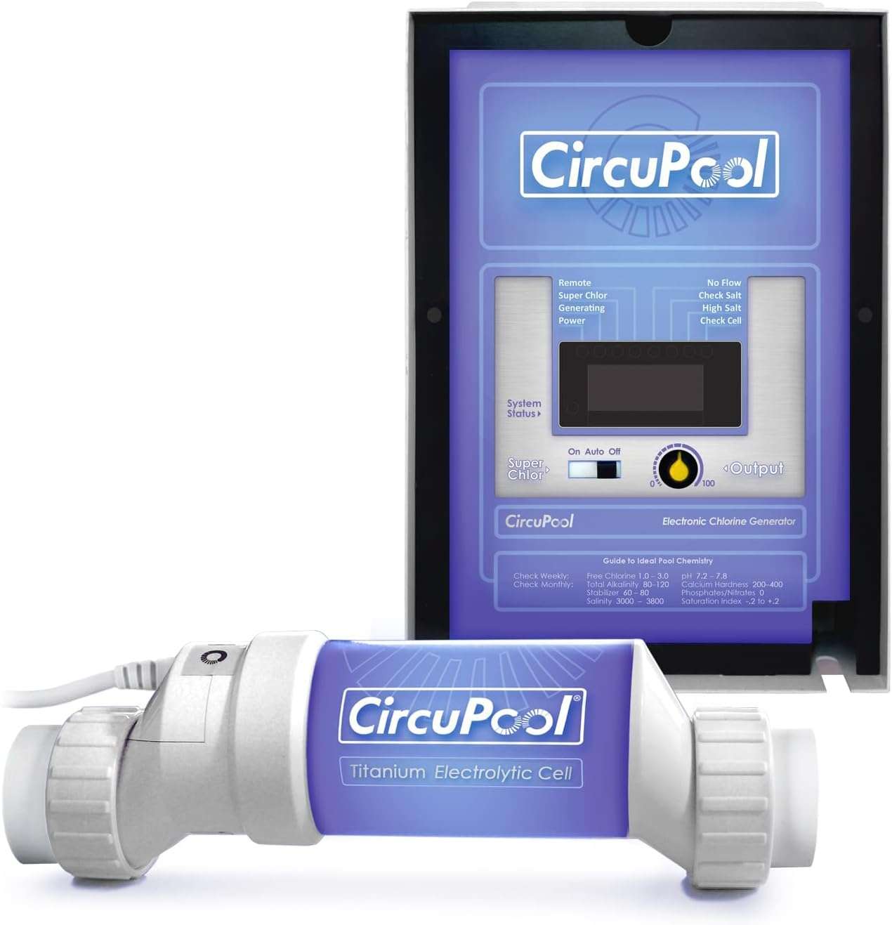 CircuPool® Universal55 Saltwater Chlorinator - Complete System with 55k-Gallon Max Titanium Cell - 4 Year Warranty - 1