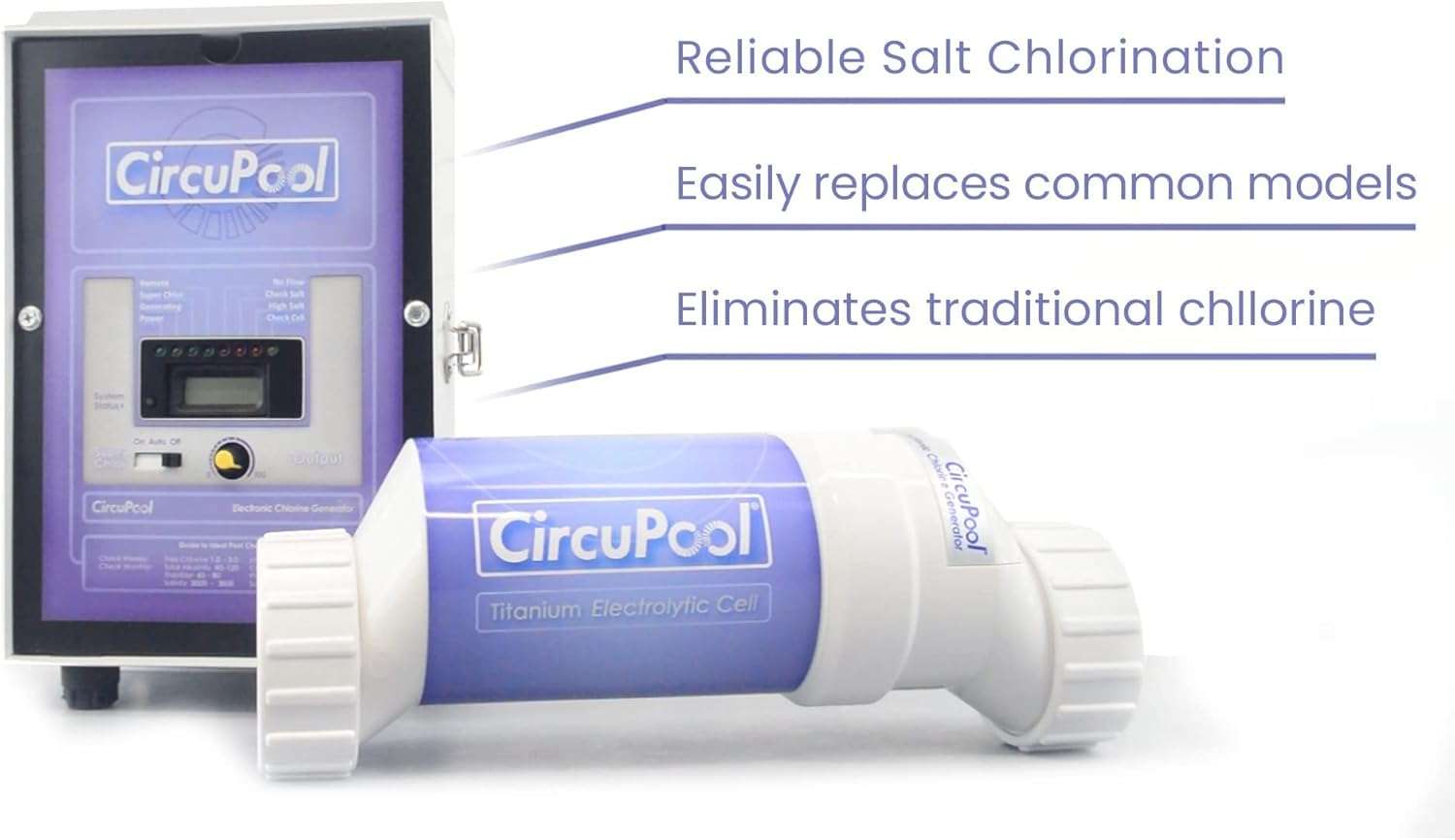 CircuPool® Universal55 Saltwater Chlorinator - Complete System with 55k-Gallon Max Titanium Cell - 4 Year Warranty - 3