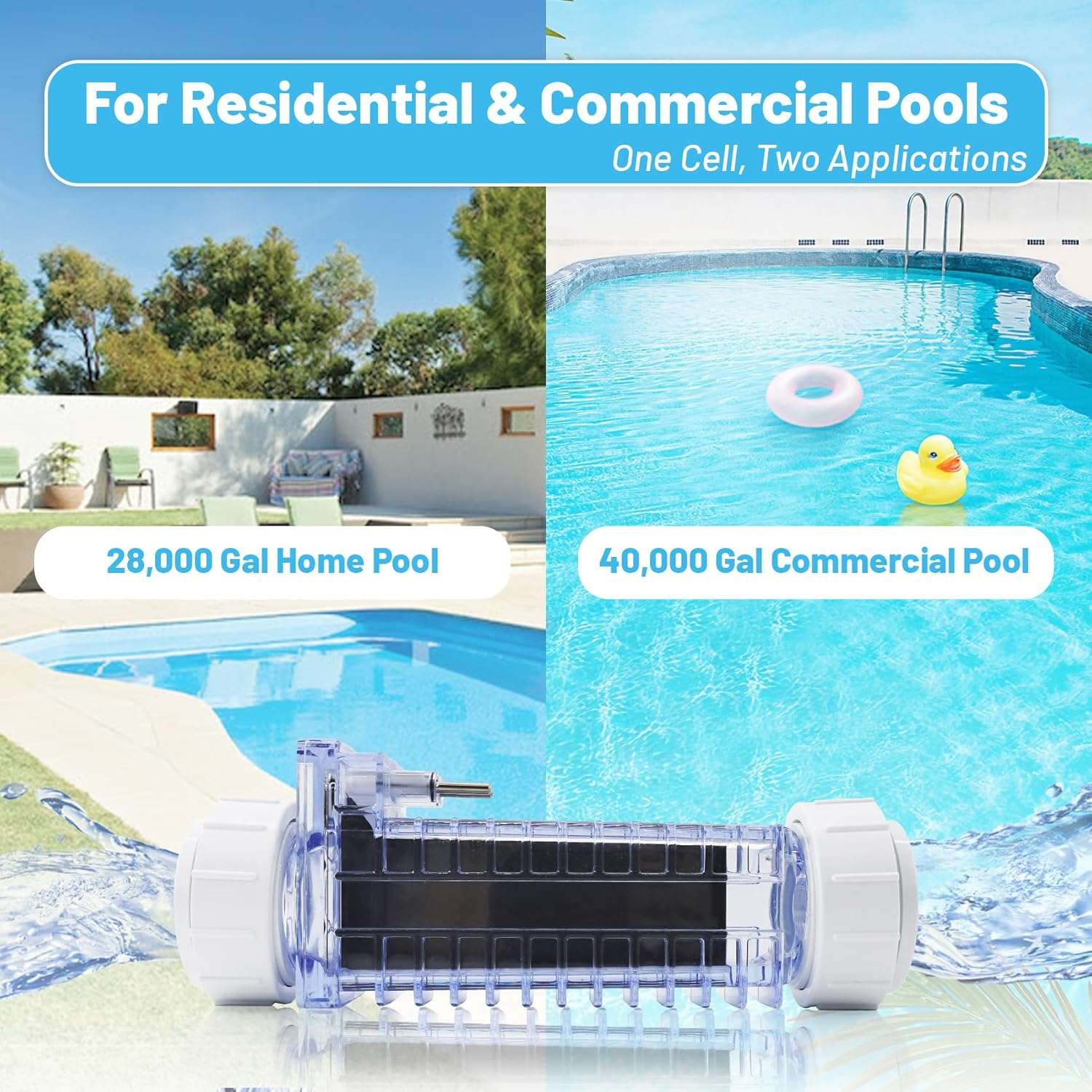 PPC1 Salt Chlorine Generator Cell with Unions Fit for Autopilot Pool Pilot Digital System – Replacement Cell RC-35-22 RC-5 SC-36 AP-150,Up to 28,000 Gallons,5 Titanium Blades - 4