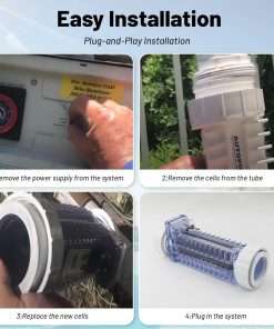 PPC1 Salt Chlorine Generator Cell with Unions Fit for Autopilot Pool Pilot Digital System – Replacement Cell RC-35-22 RC-5 SC-36 AP-150,Up to 28,000 Gallons,5 Titanium Blades - 5