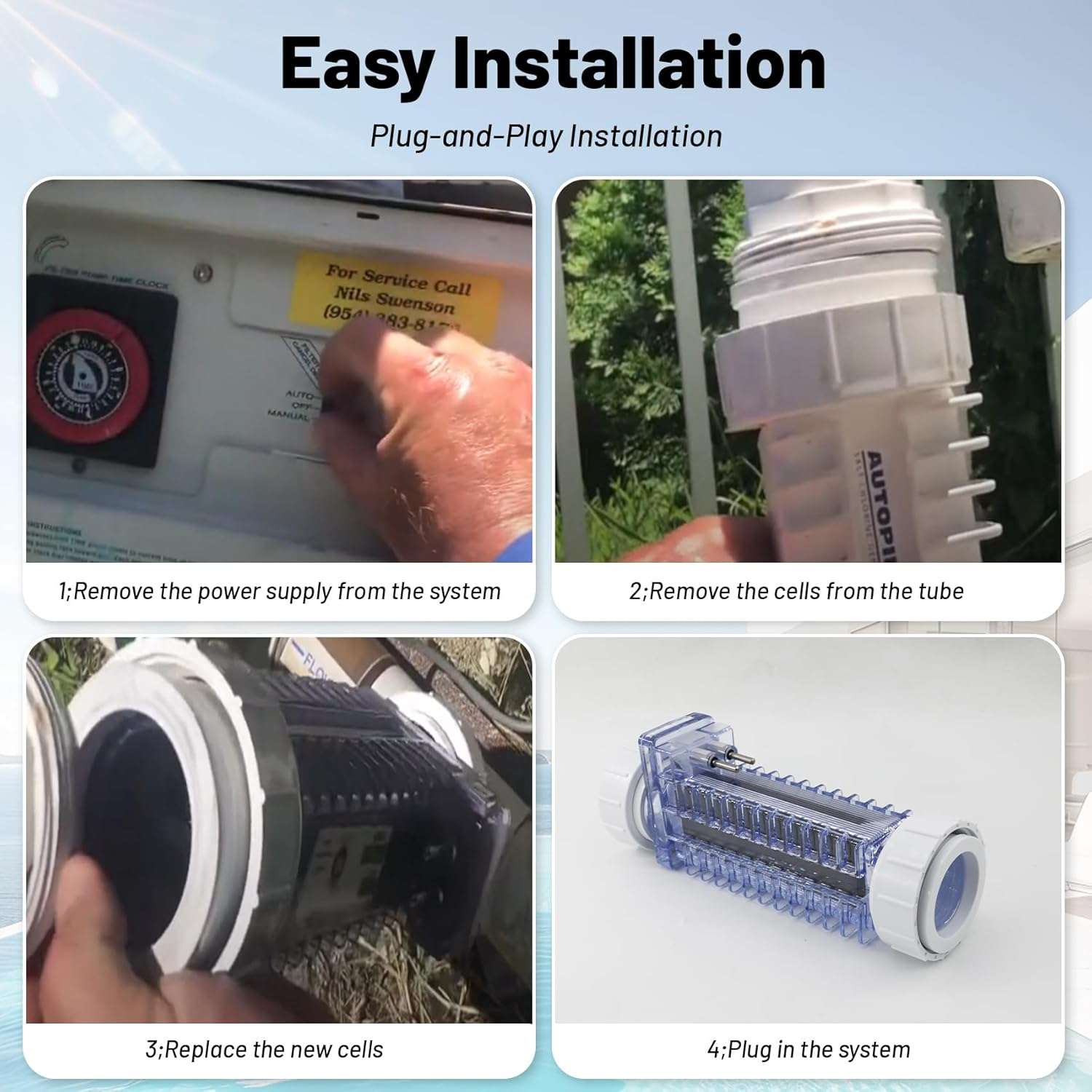 PPC1 Salt Chlorine Generator Cell with Unions Fit for Autopilot Pool Pilot Digital System – Replacement Cell RC-35-22 RC-5 SC-36 AP-150,Up to 28,000 Gallons,5 Titanium Blades - 5