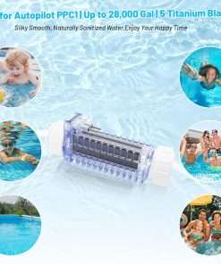 PPC1 Salt Chlorine Generator Cell with Unions Fit for Autopilot Pool Pilot Digital System – Replacement Cell RC-35-22 RC-5 SC-36 AP-150,Up to 28,000 Gallons,5 Titanium Blades - 6