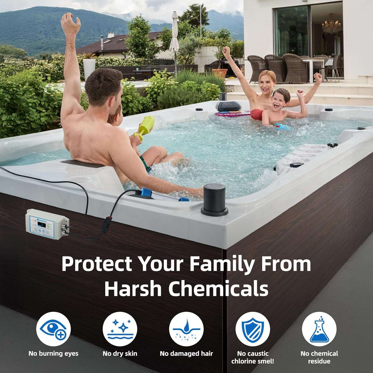 Salt Chlorine Generator for Hot Tubs & Swim Spas, Titanium Salt Cell with OLED Display & Quick-Change Design, Self-Cleaning System - 2