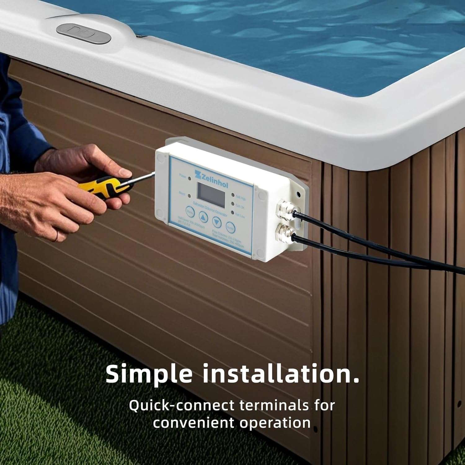 Salt Chlorine Generator for Hot Tubs & Swim Spas, Titanium Salt Cell with OLED Display & Quick-Change Design, Self-Cleaning System - 5